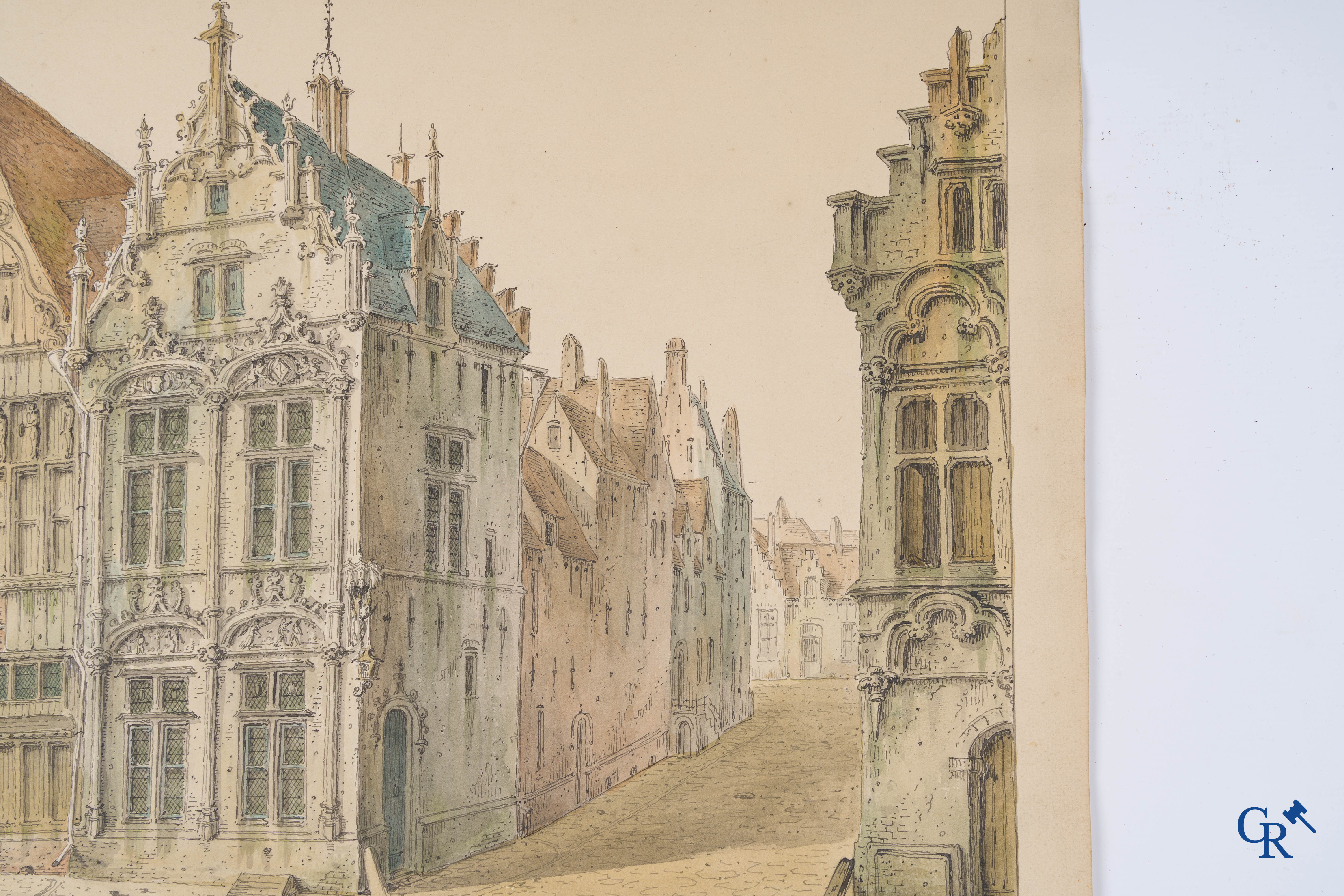 Jean-Baptiste André De Noter (1786-1855) Inkt en waterverf. Zichten van de stad Mechelen.