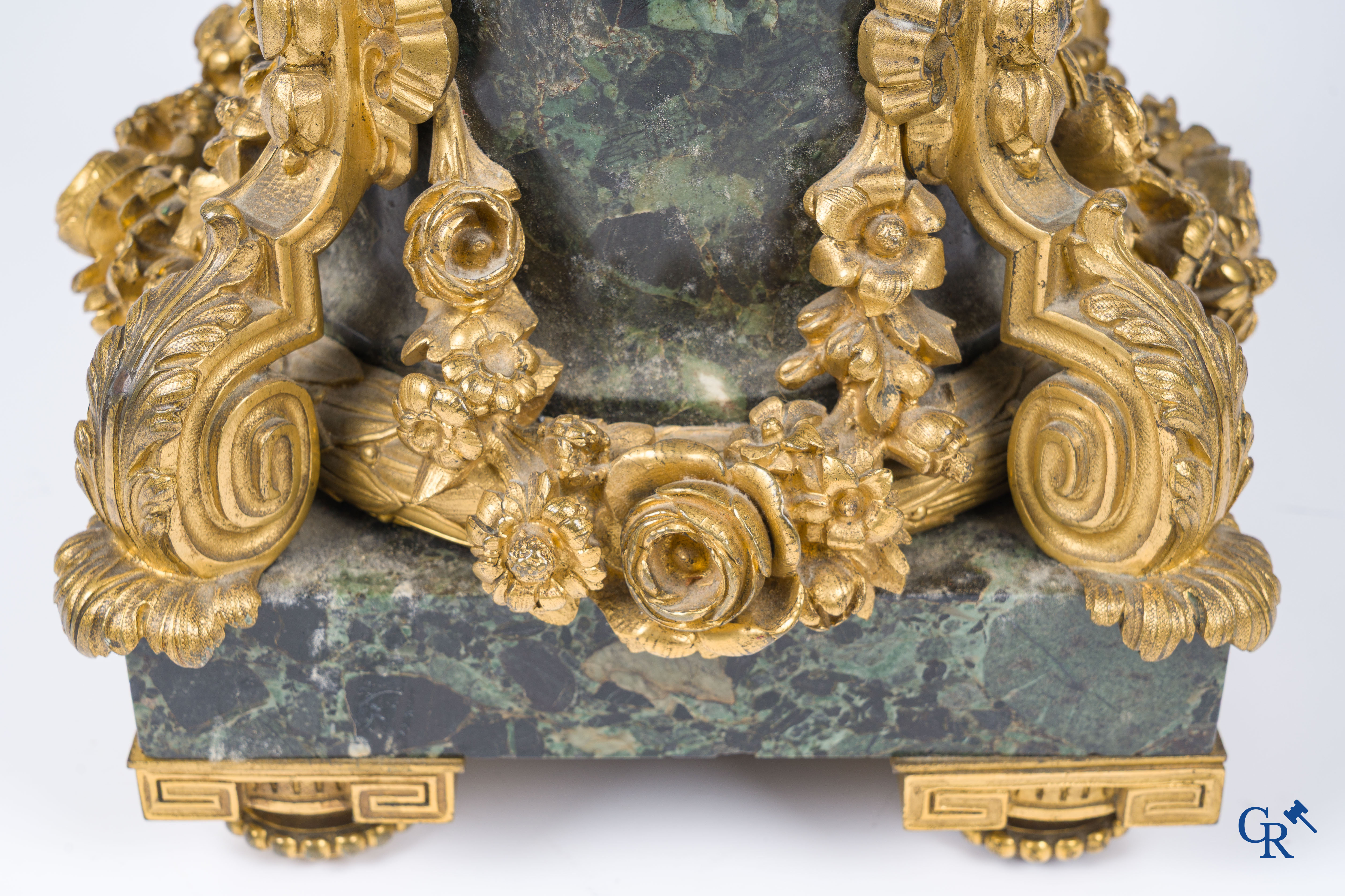 Victor Paillard. Pendule à Cercles Tournantes. Pendulum in green marble and gilded bronze. Circa 1860.