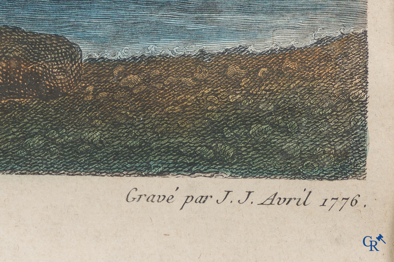 Vue de la Couronne Trajanne et l'Eglise Ste Marie à Rome. Coloured engraving. Avril & Storck.