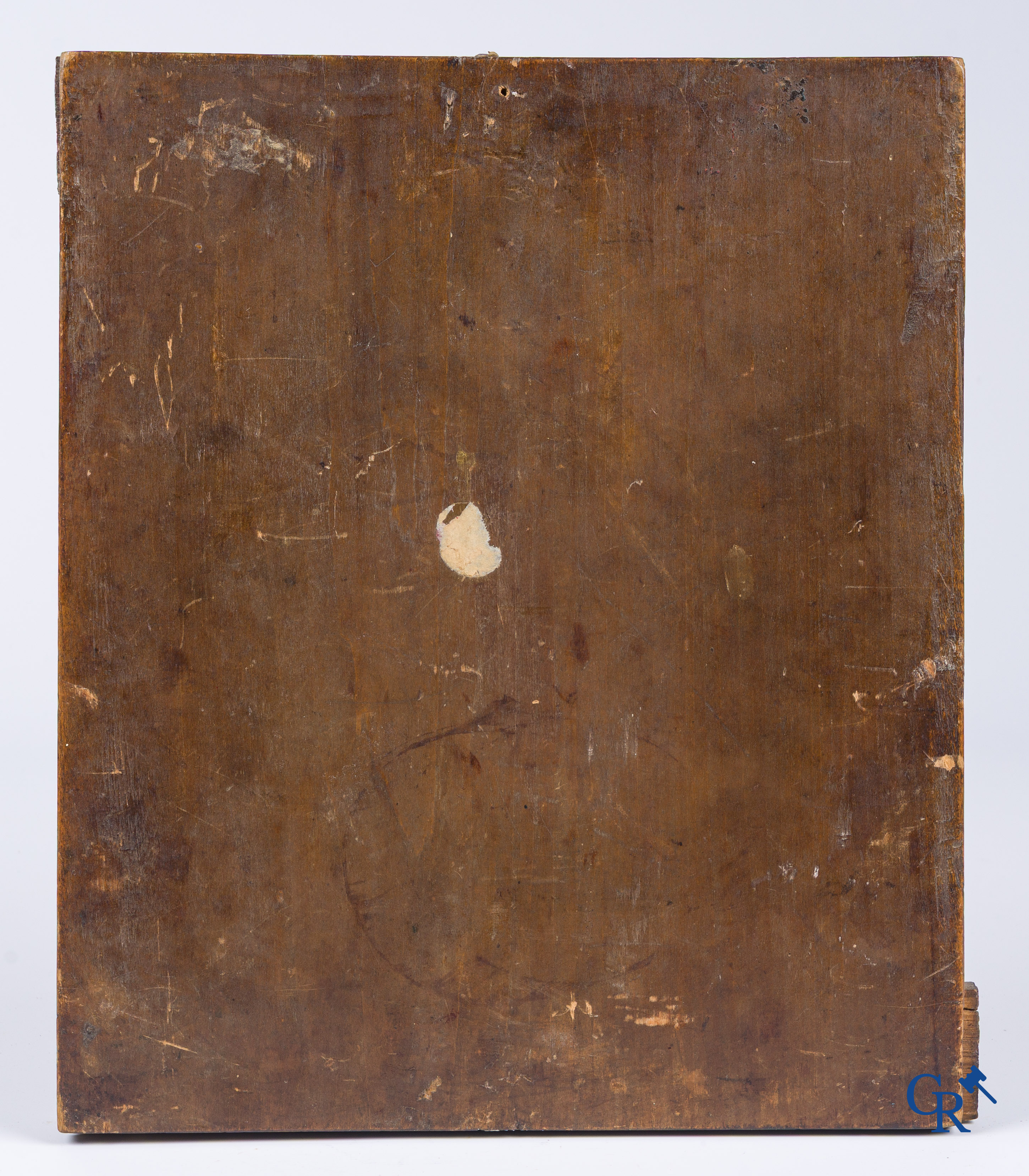 Russisch werk. Icoon, tempera op hout met zilver oklad. Gemerkt.