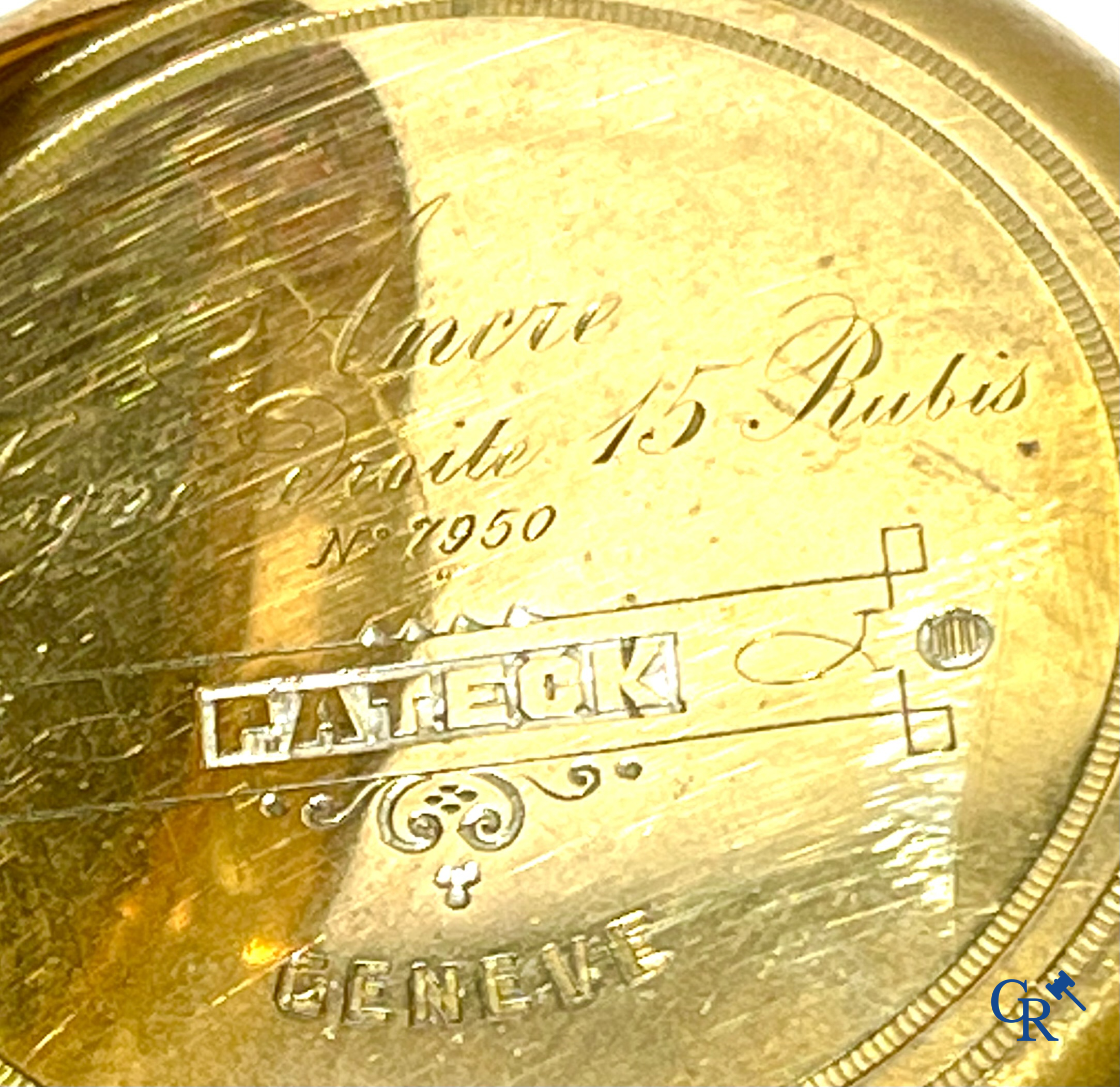 Pateck, Genève. Een zakhorloge in goud 750°/00. Genummerd 7950. Zwitsers werk.