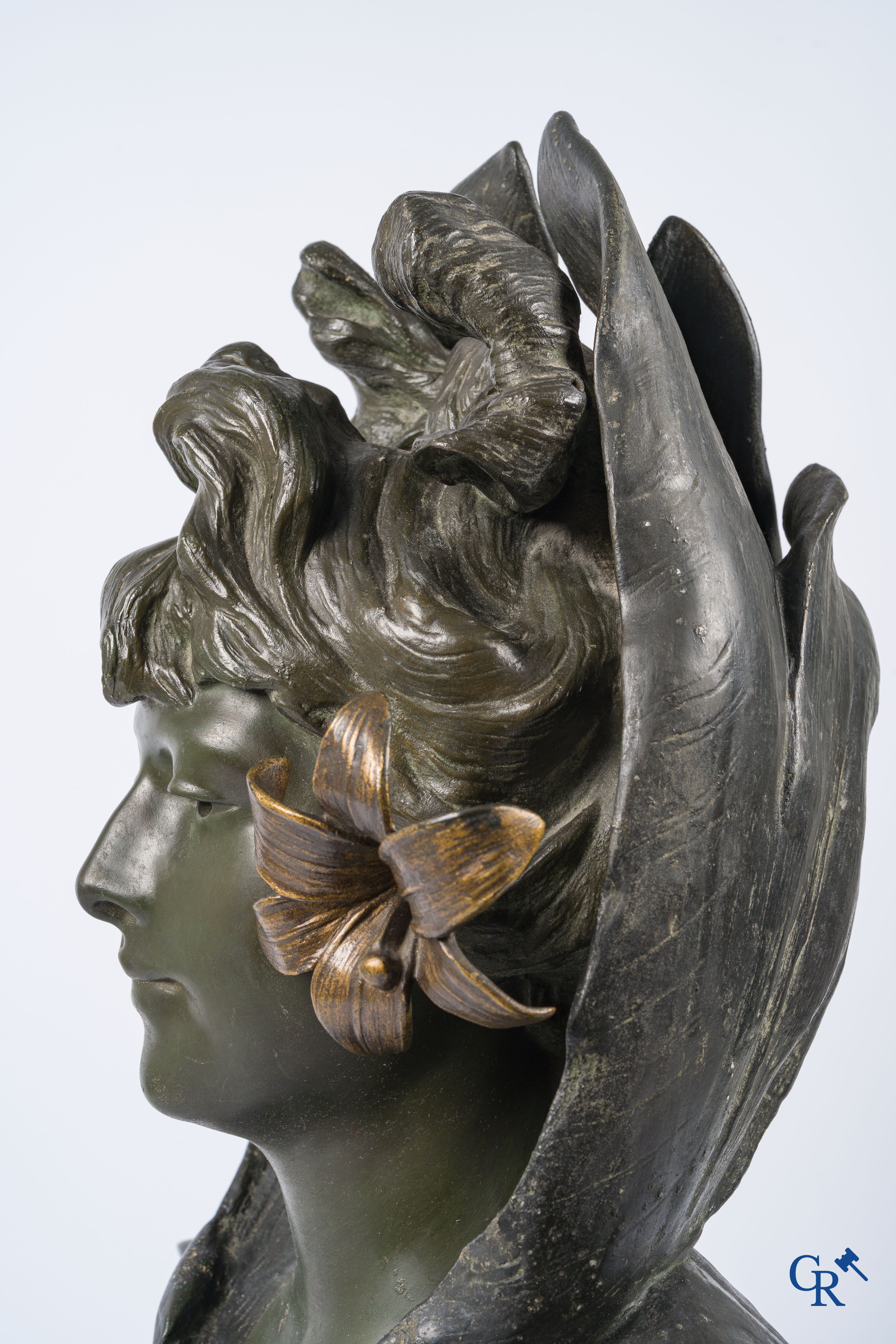 Antoine Joseph Van Den Kerckhove. Bust of Sarah Bernhardt in patinated bronze and metal.
