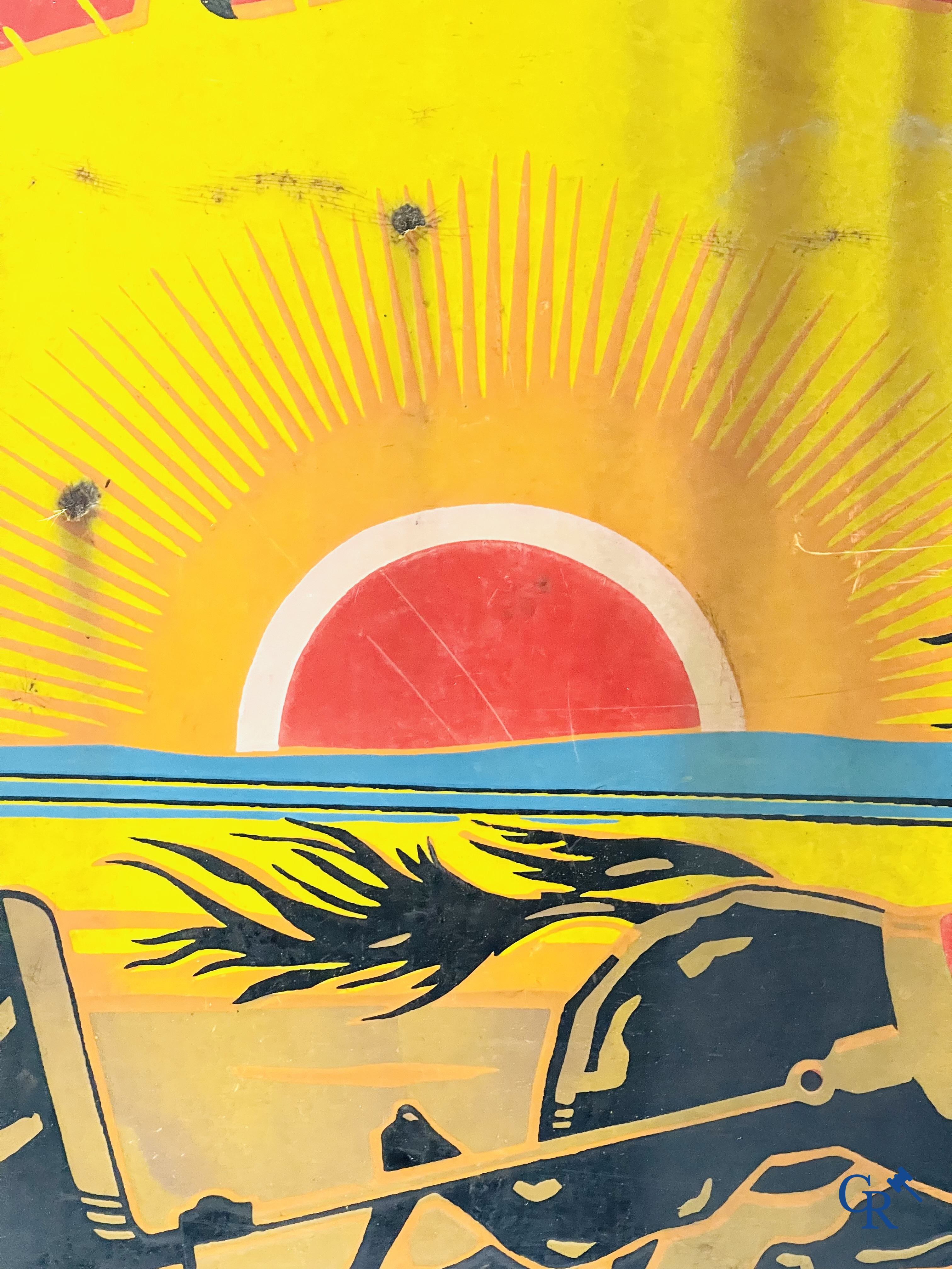 Gladia sigaretten, enamel publicity sign with a gladiator in chariot. Dated 1928.