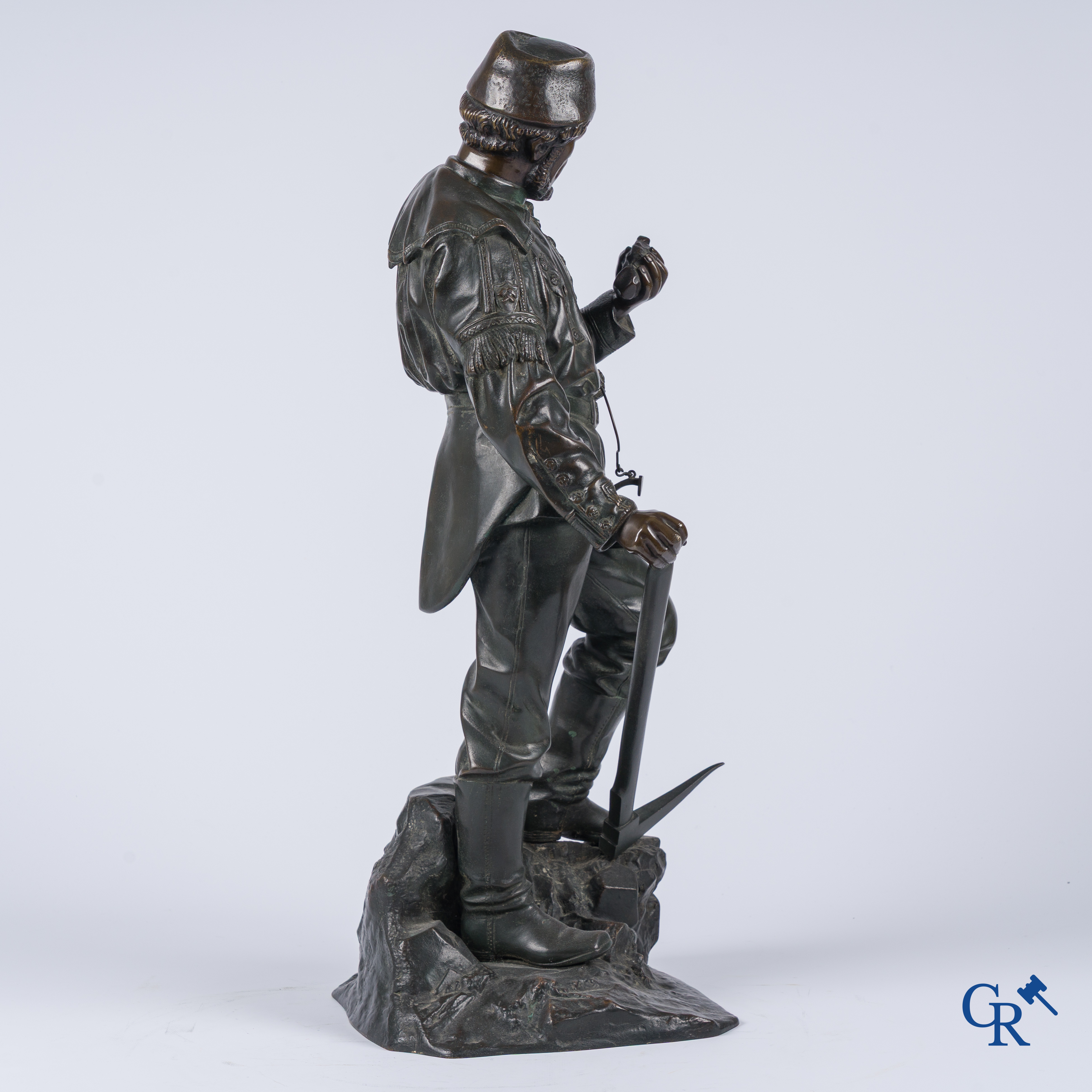 Friedrich Johann Reusch (1843-1906) Bronze, mineur Siegerland consultant un minéral de fer.