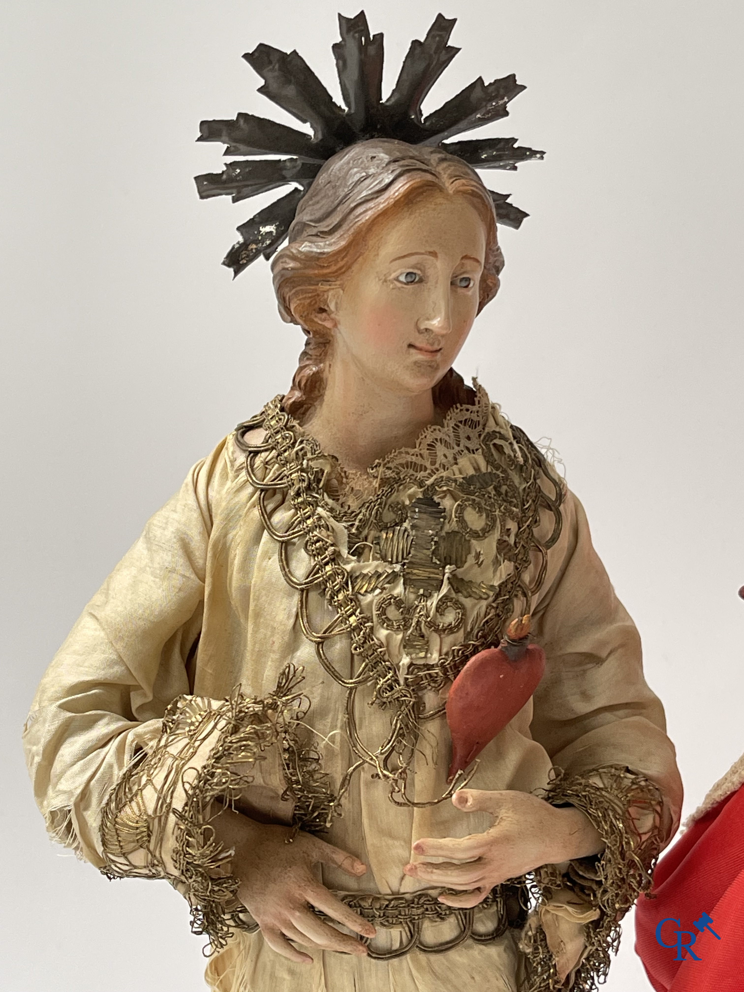 Religious objects, A pair of large Neapolitan santons with glass eyes. 19th century.