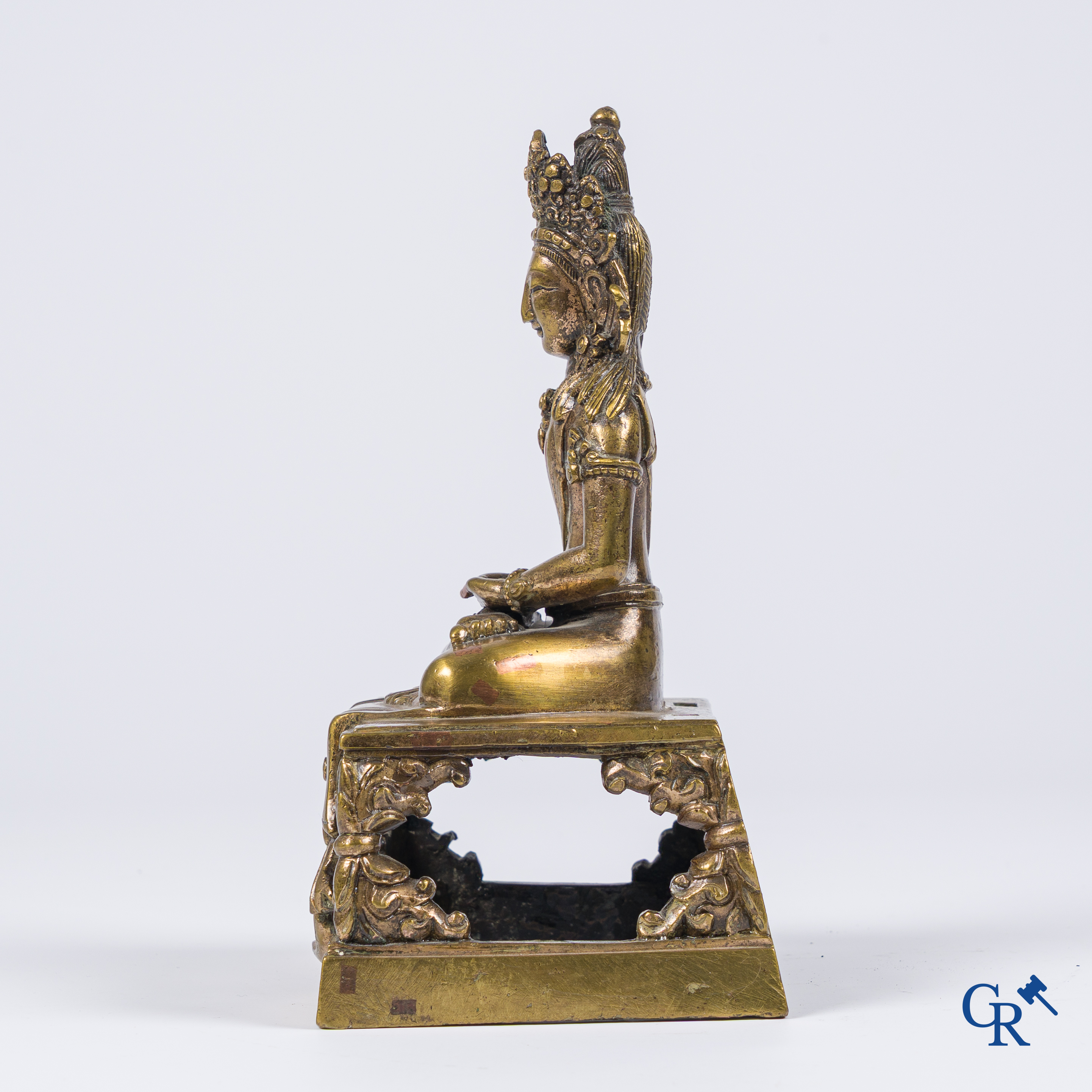 Asian Art, A Sino-Tibetan gilded bronze figure of Buddha Amitayes.