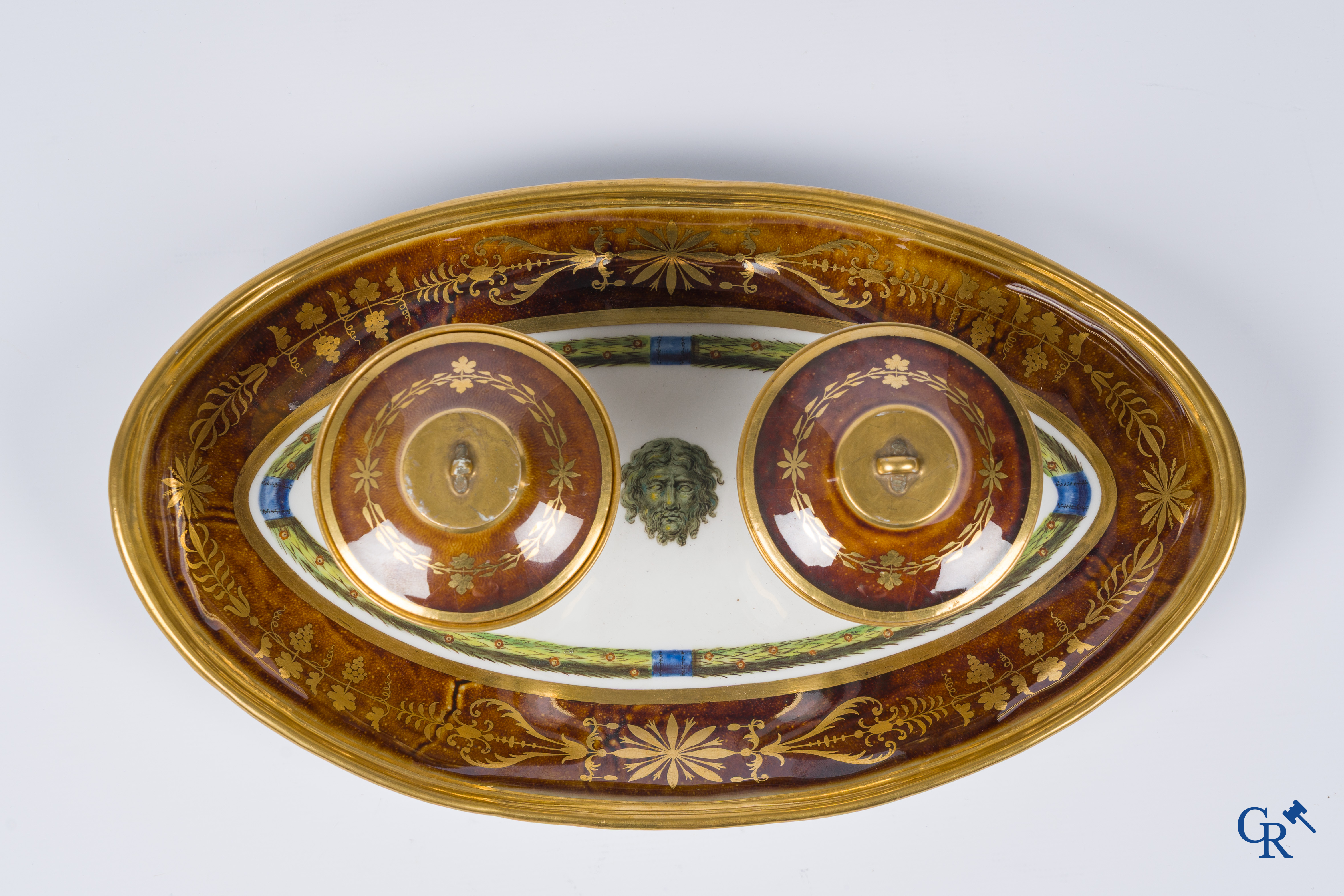 Manufacture nationale de Sèvres. Oval Sèvres tortoiseshell-ground form piece. Consulate, circa 1802.