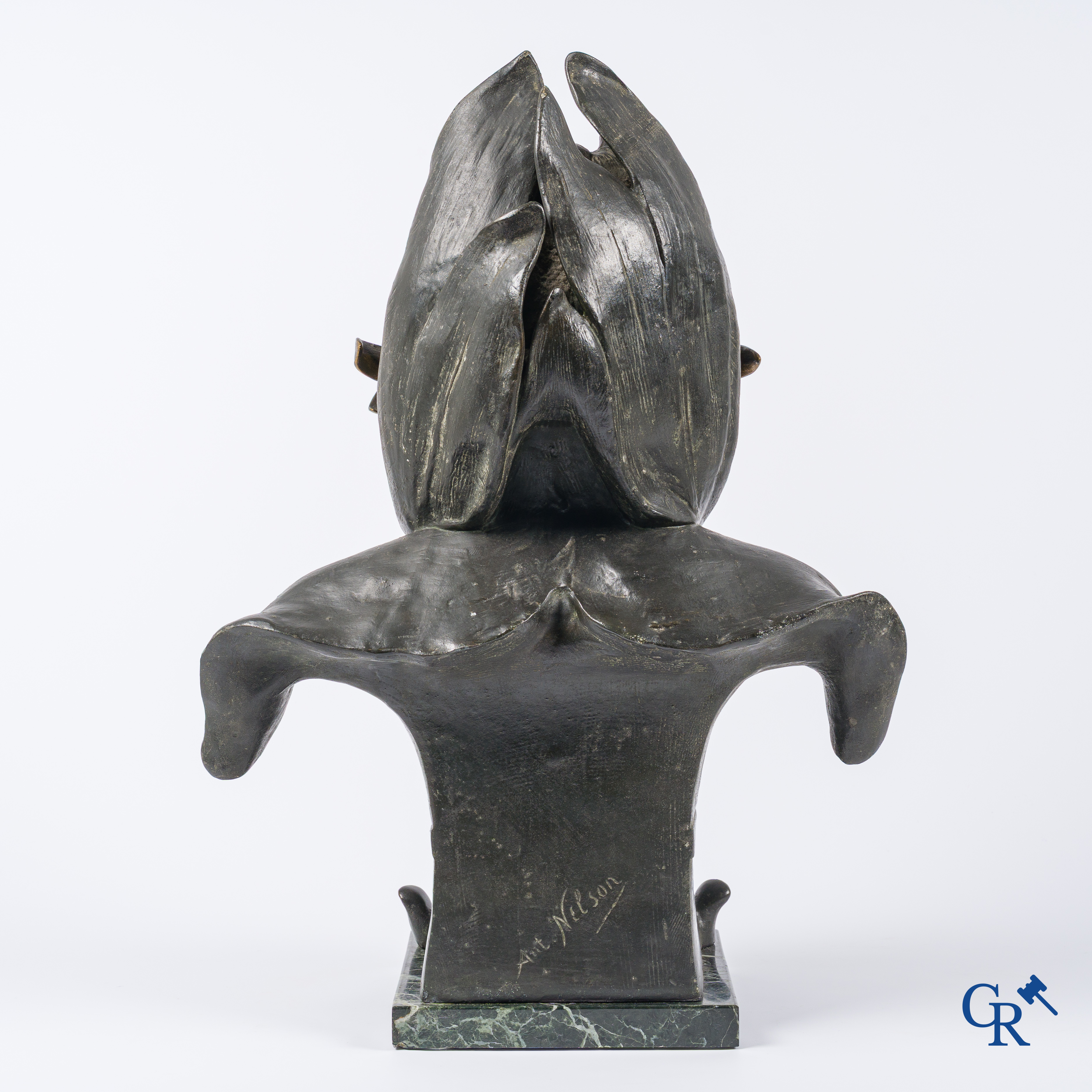 Antoine Joseph Van Den Kerckhove. Bust of Sarah Bernhardt in patinated bronze and metal.