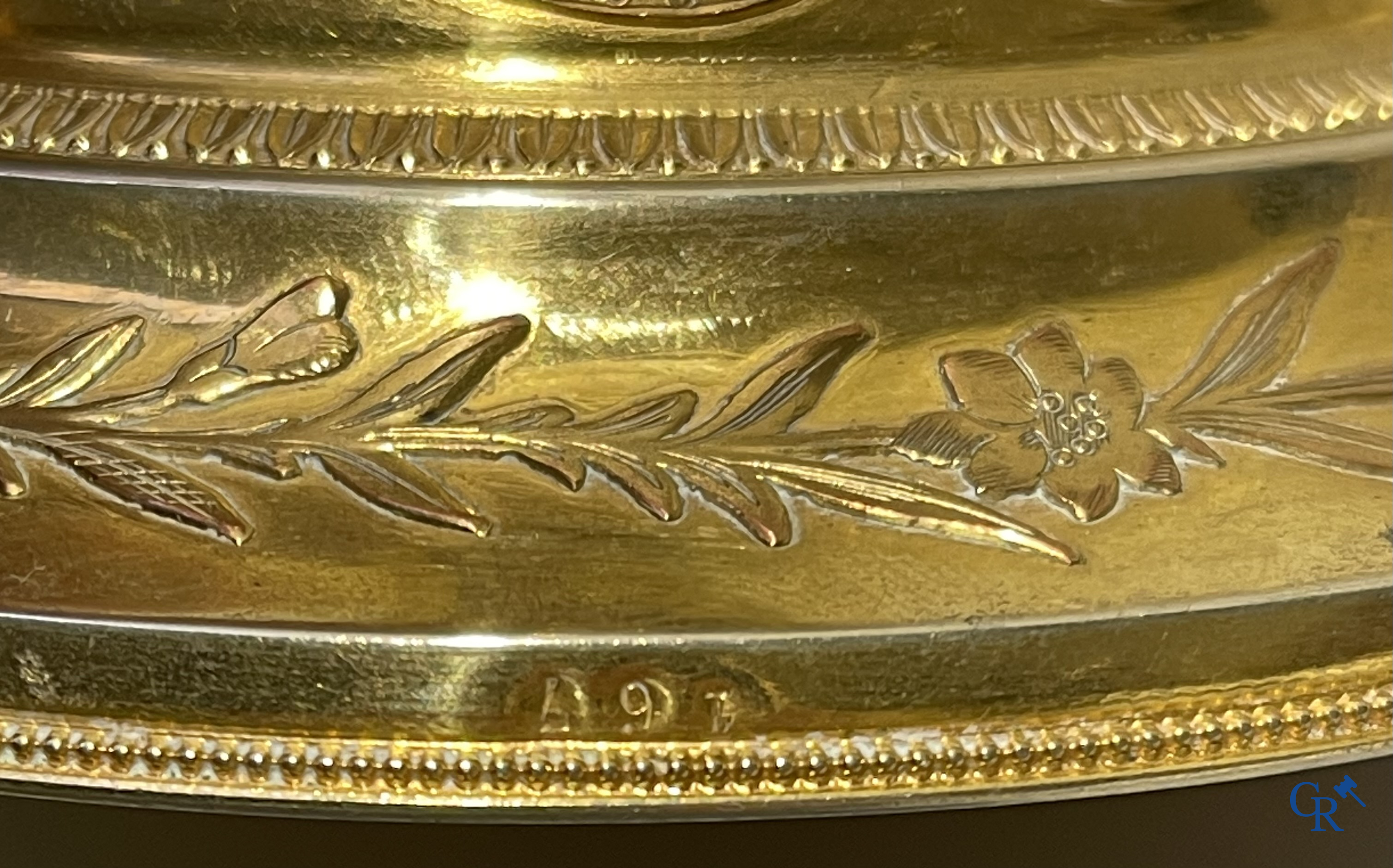 Religious objects, a ciboria partly in silver vermeil set with 17 brilliant cut diamonds. 1st grade. 19th century.