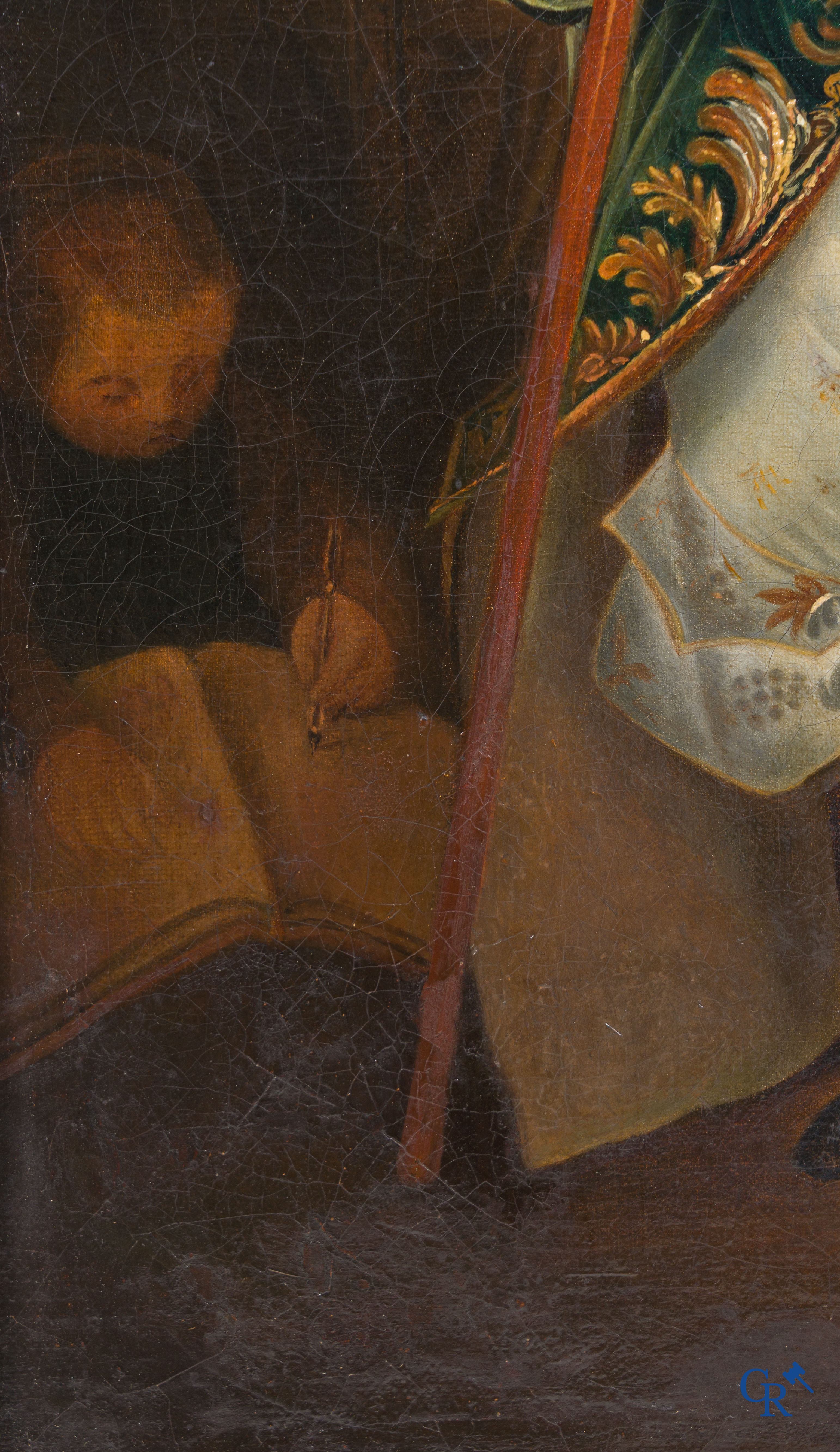 Schilderij, De portrettist, olie op doek. 19e eeuw.