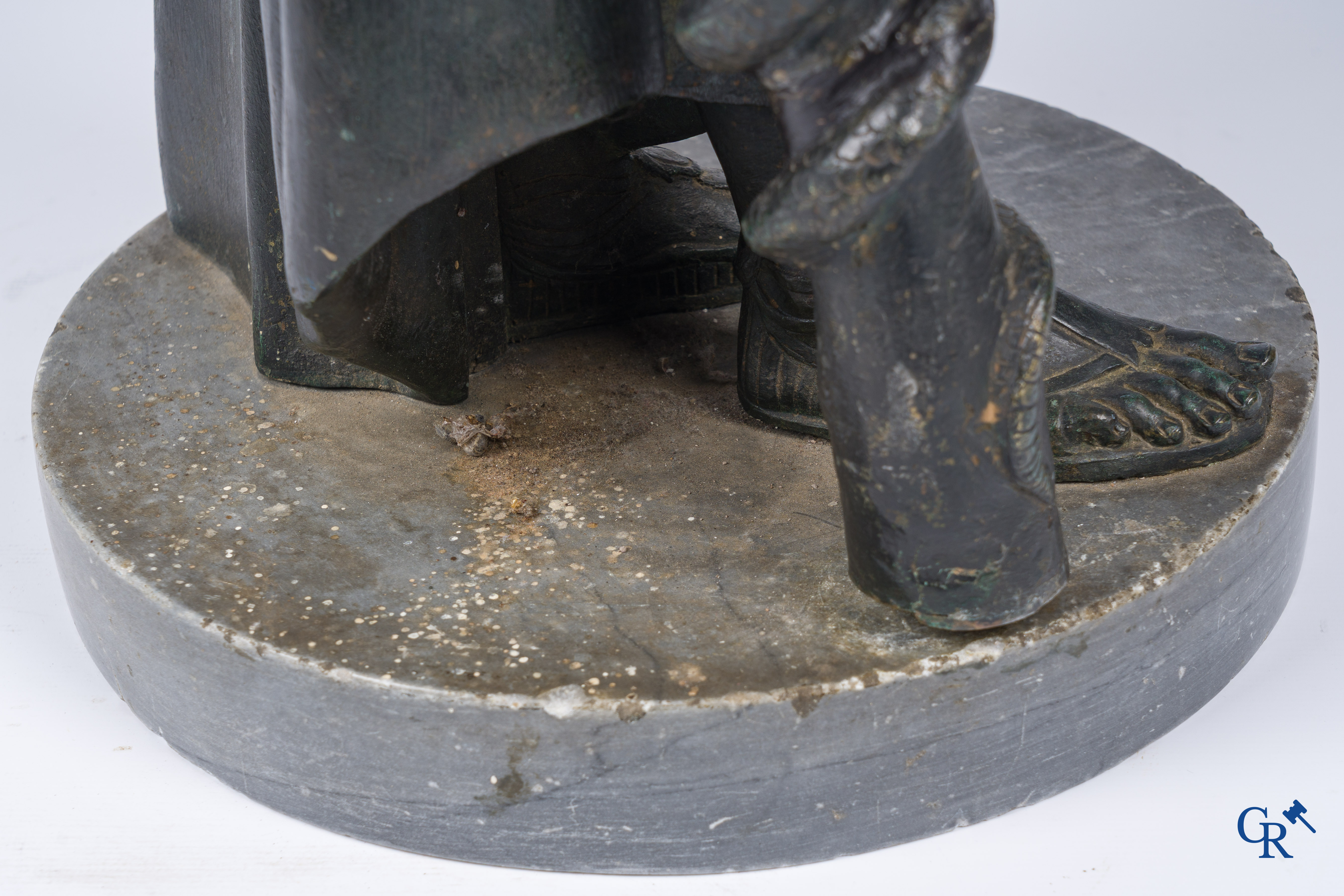 Asklepios. Greek god of medicine and healing. Pedestal in grey St. Anna marble. Late 18th - Early 19th century.