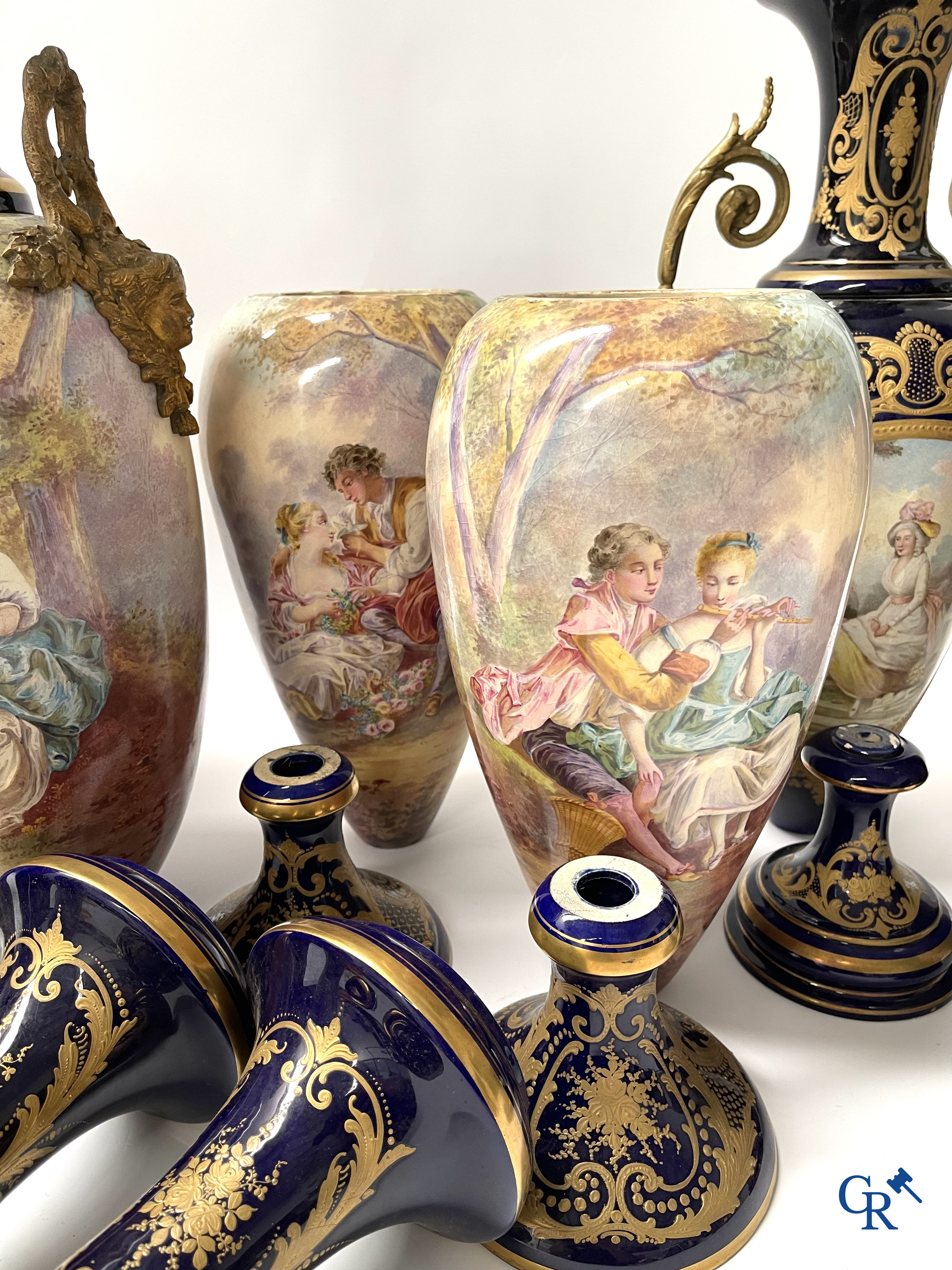 Sèvres, a large lot of Sèvres porcelain with bronze frames. Not mounted. Circa 1900.