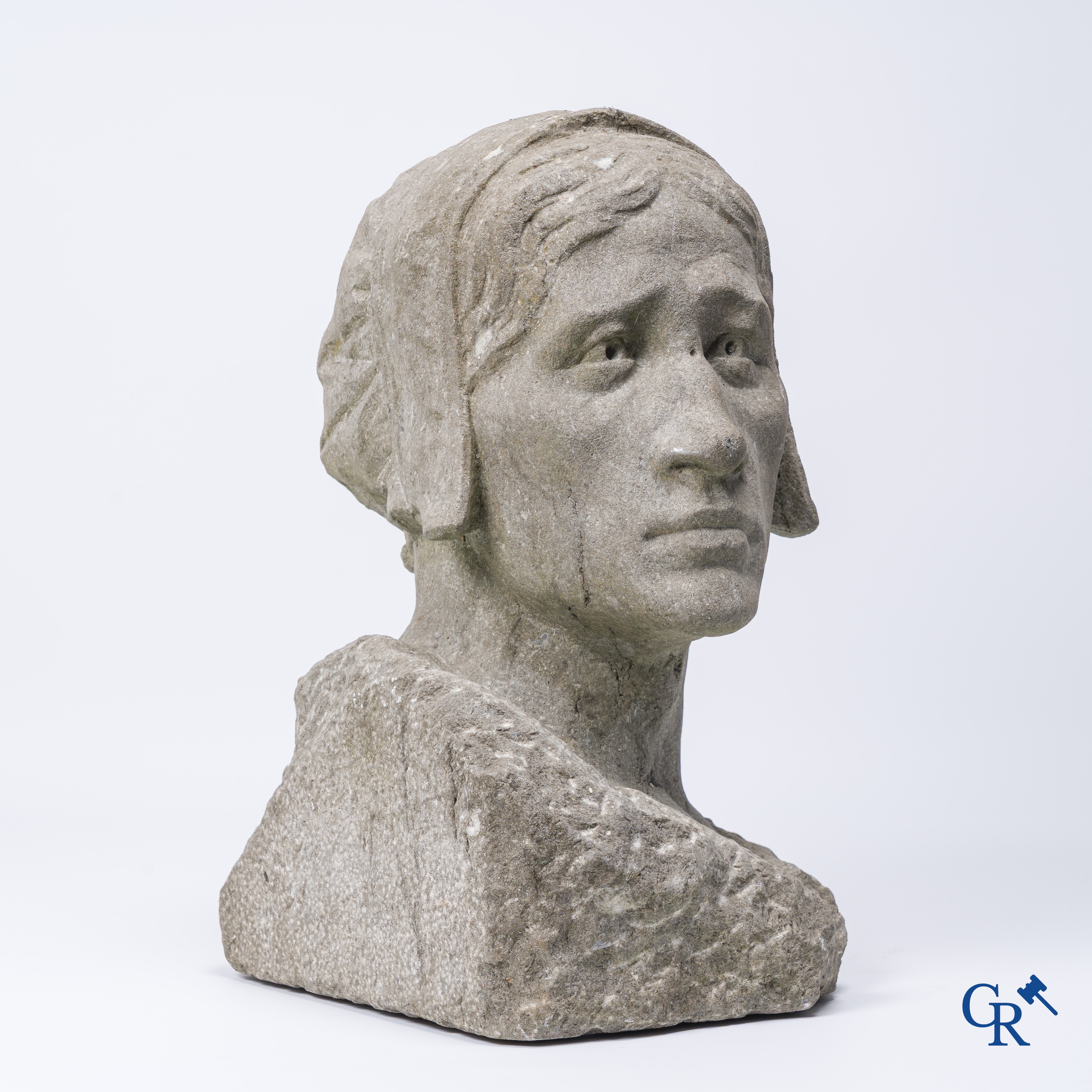Constantin Meunier (in the manner of). Bust in carved Belgian blue stone.