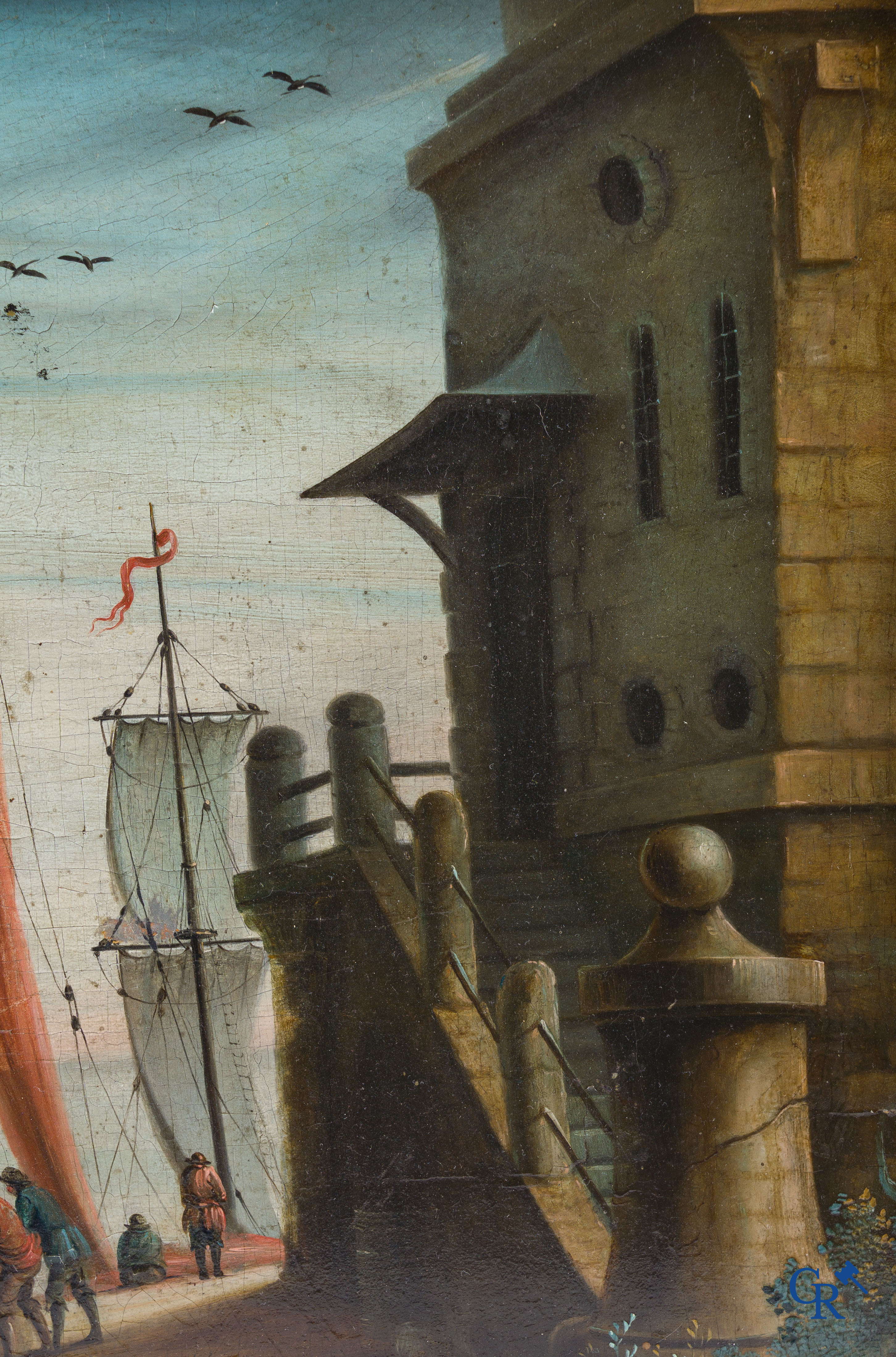 Schilderij, Havenzicht, Olie op paneel, 18e eeuw.