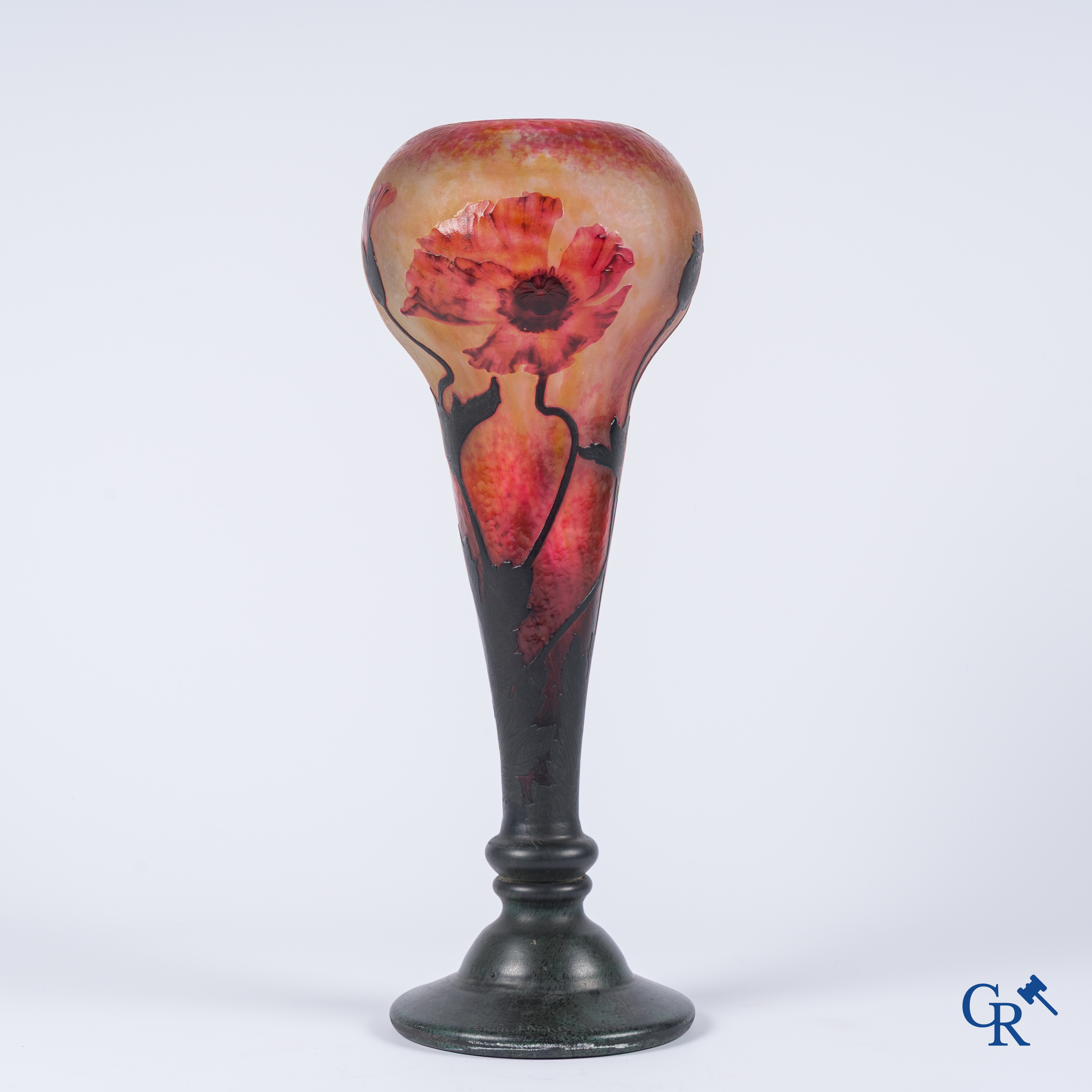 Daum Nancy France, vase in glass paste with a decor of poppies.