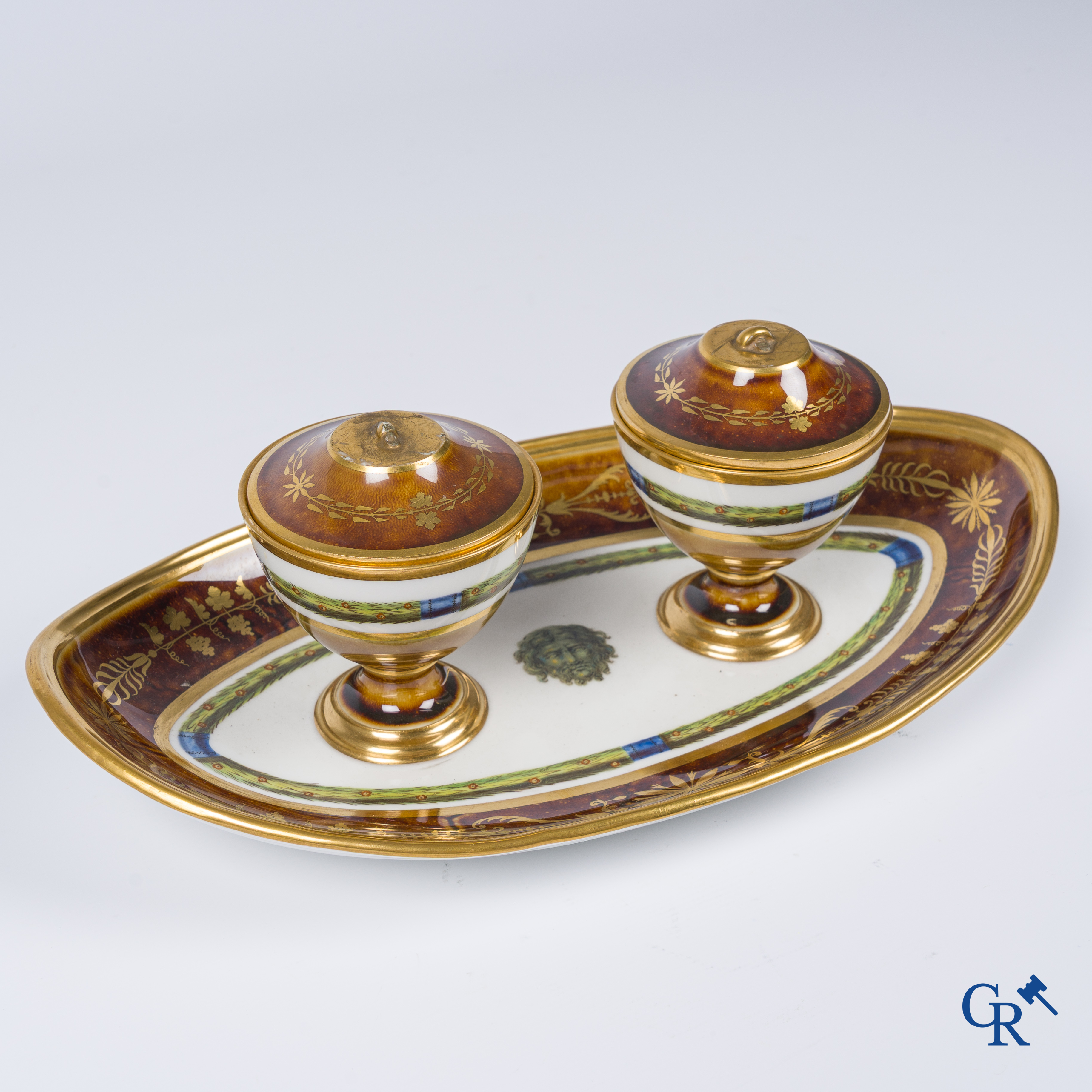 Manufacture nationale de Sèvres. Oval Sèvres tortoiseshell-ground form piece. Consulate, circa 1802.
