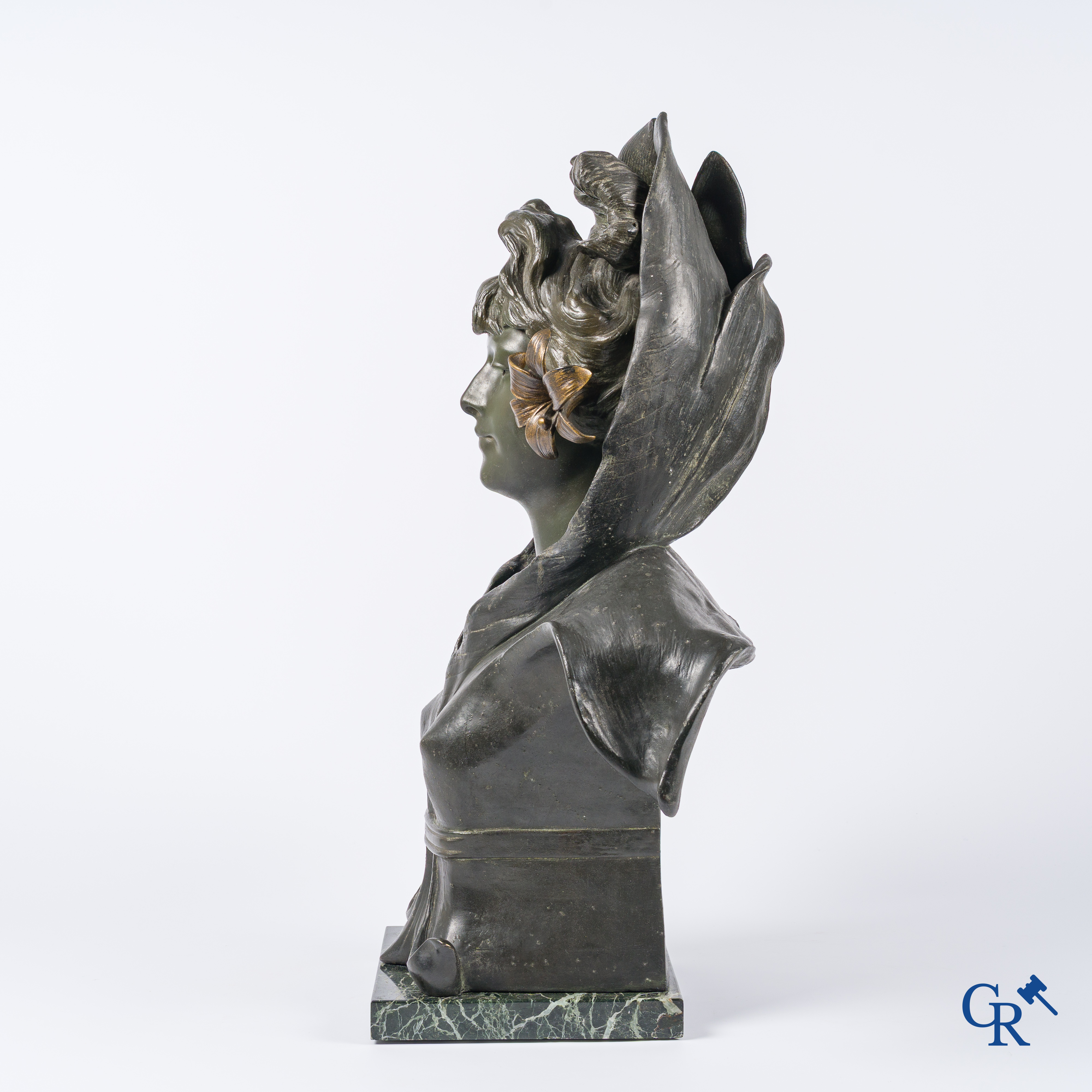 Antoine Joseph Van Den Kerckhove. Bust of Sarah Bernhardt in patinated bronze and metal.