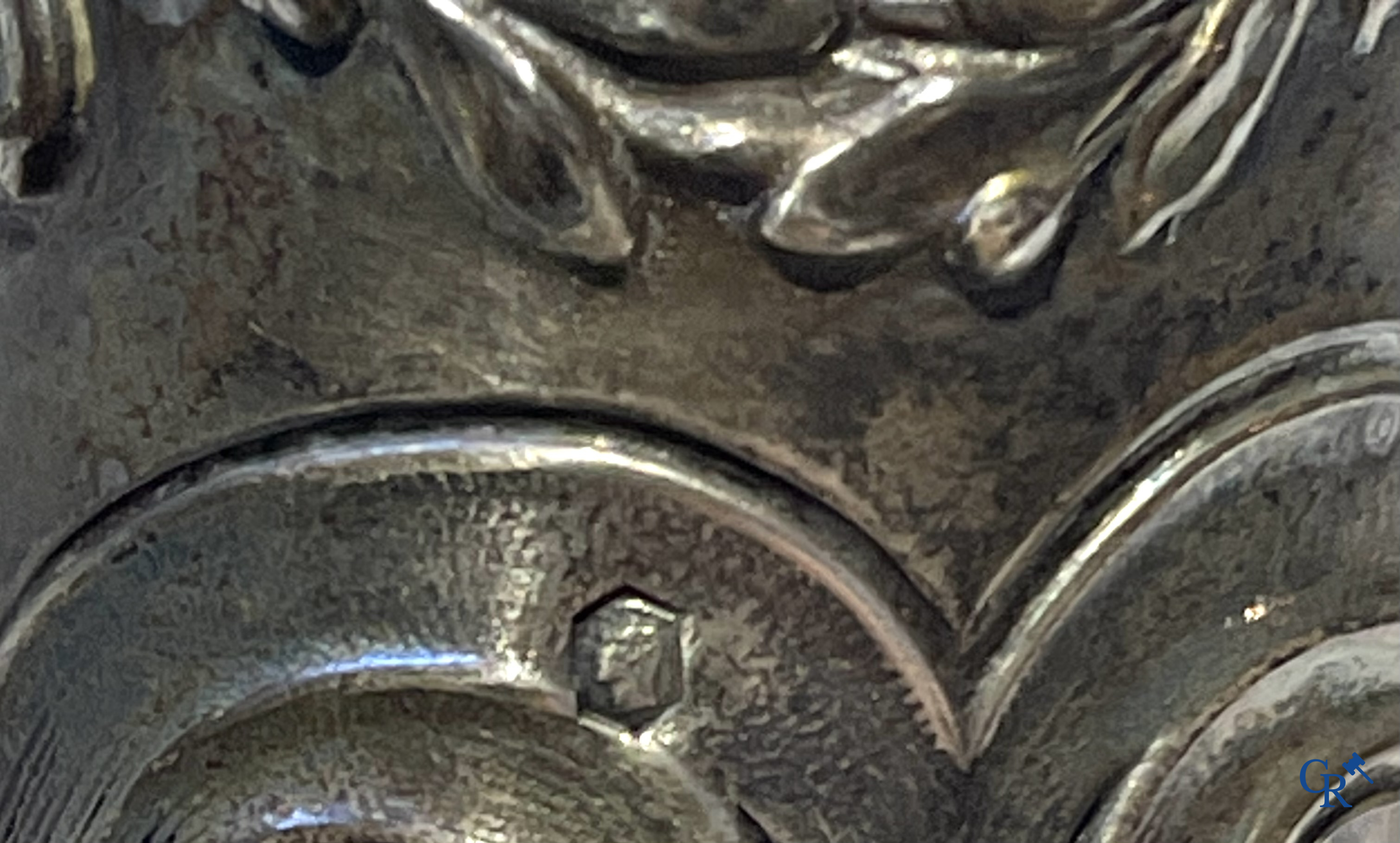 A nice lot of brocante, carafe with silver mounts, painting, wooden bust, old photo, etc.