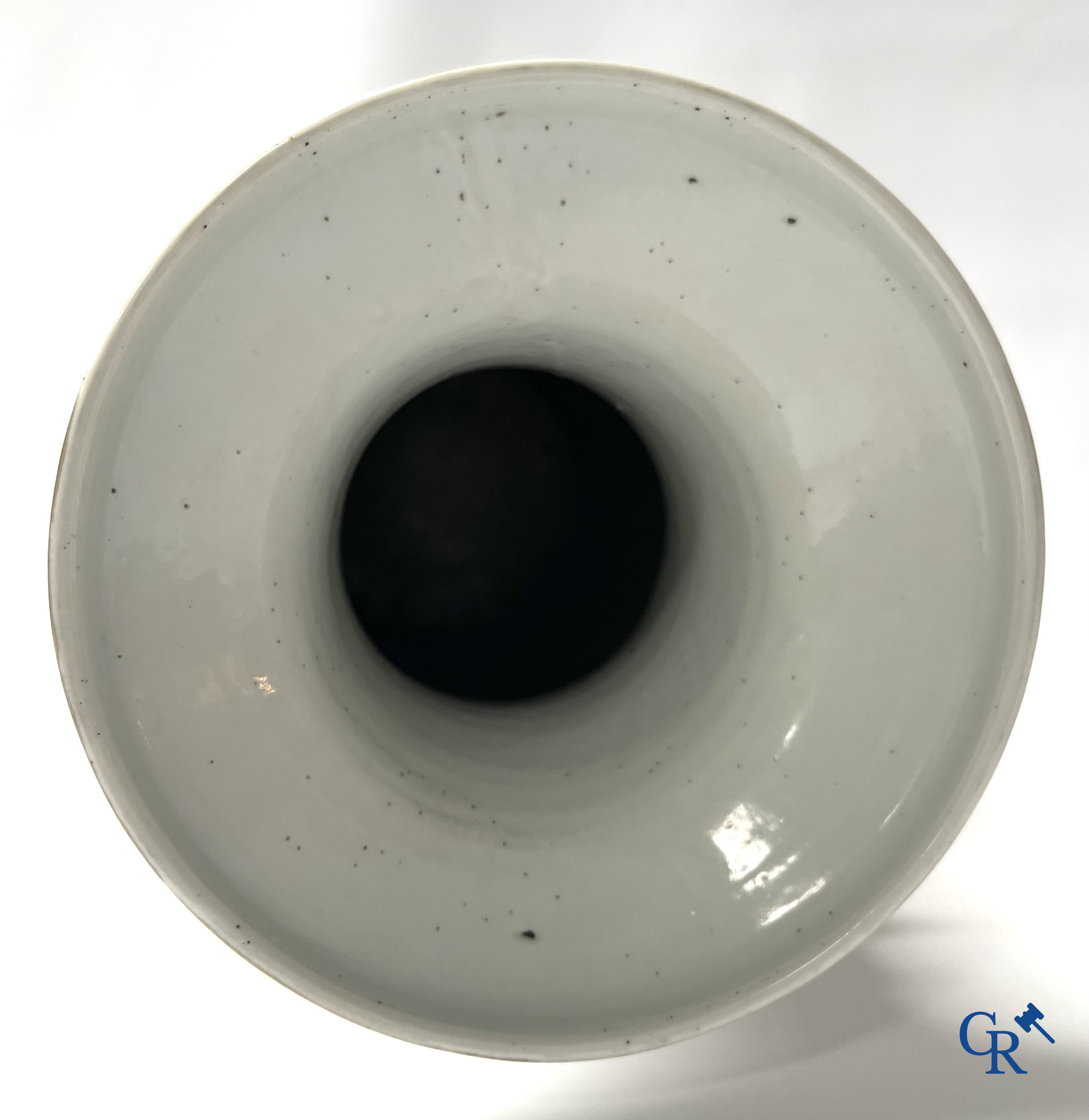 Asian Art, 2 Chinese famille rose vases decorated with antiques and a calligraphic text. 19th century.