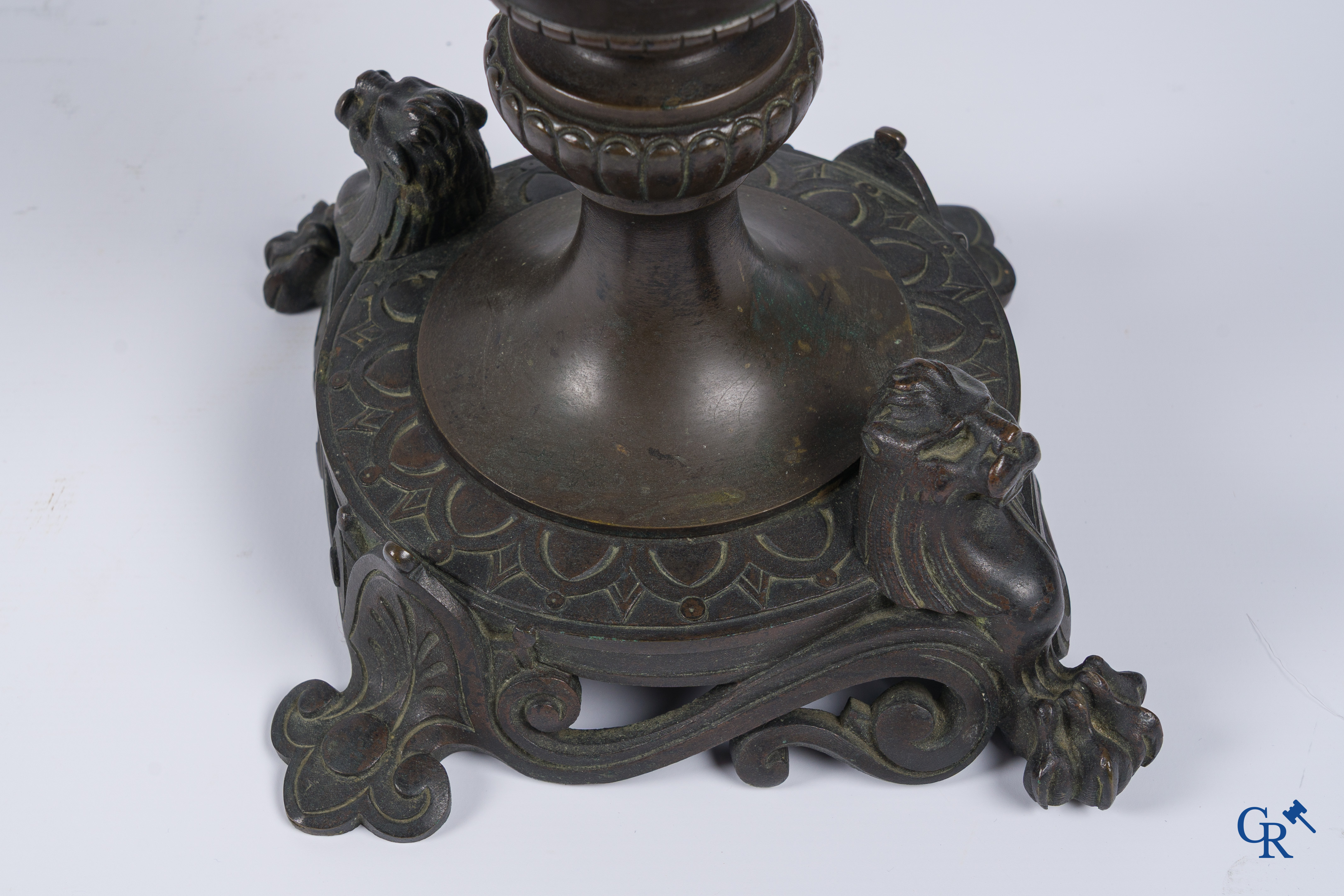 Louis Léon Cugnot (1835-1894) A large 3-piece bronze chimney set "La Fileuse" Signed L. Cugnot.