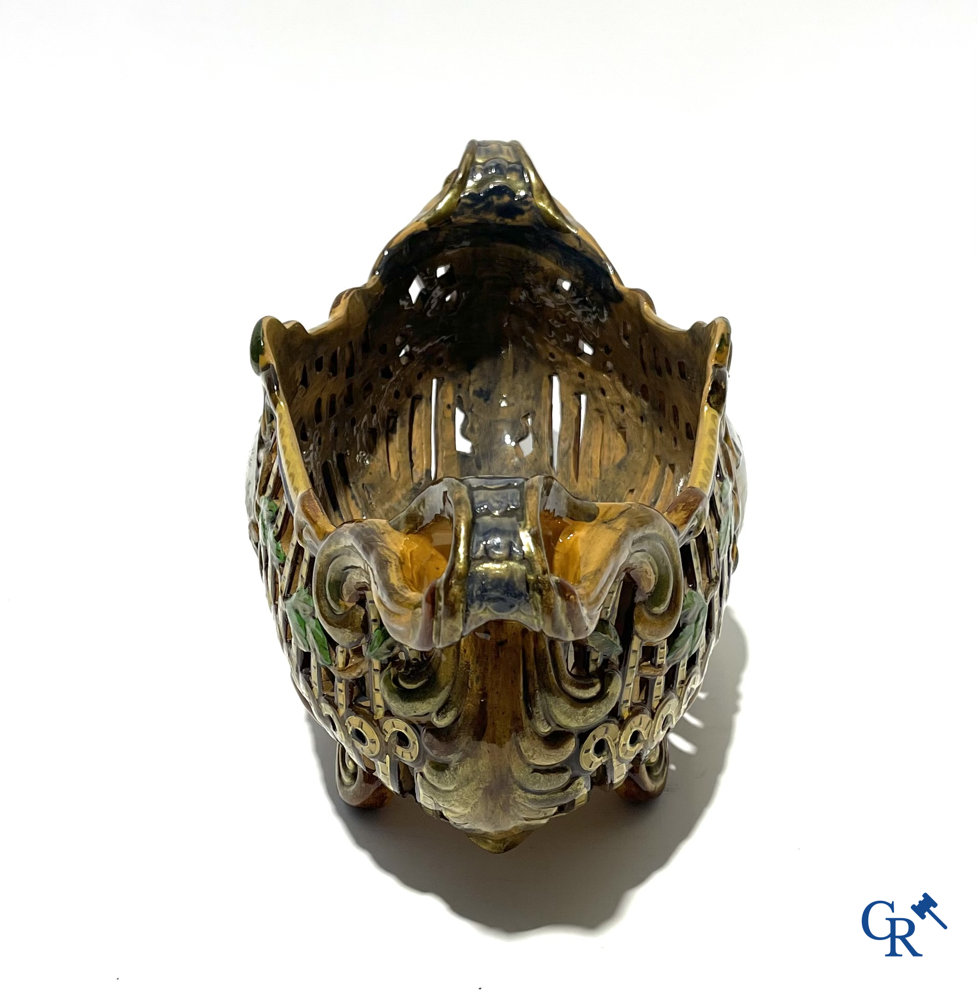 Emile Gallé Nancy, large table centrepiece in enamelled faience. Signed Gallé Nancy deposé.