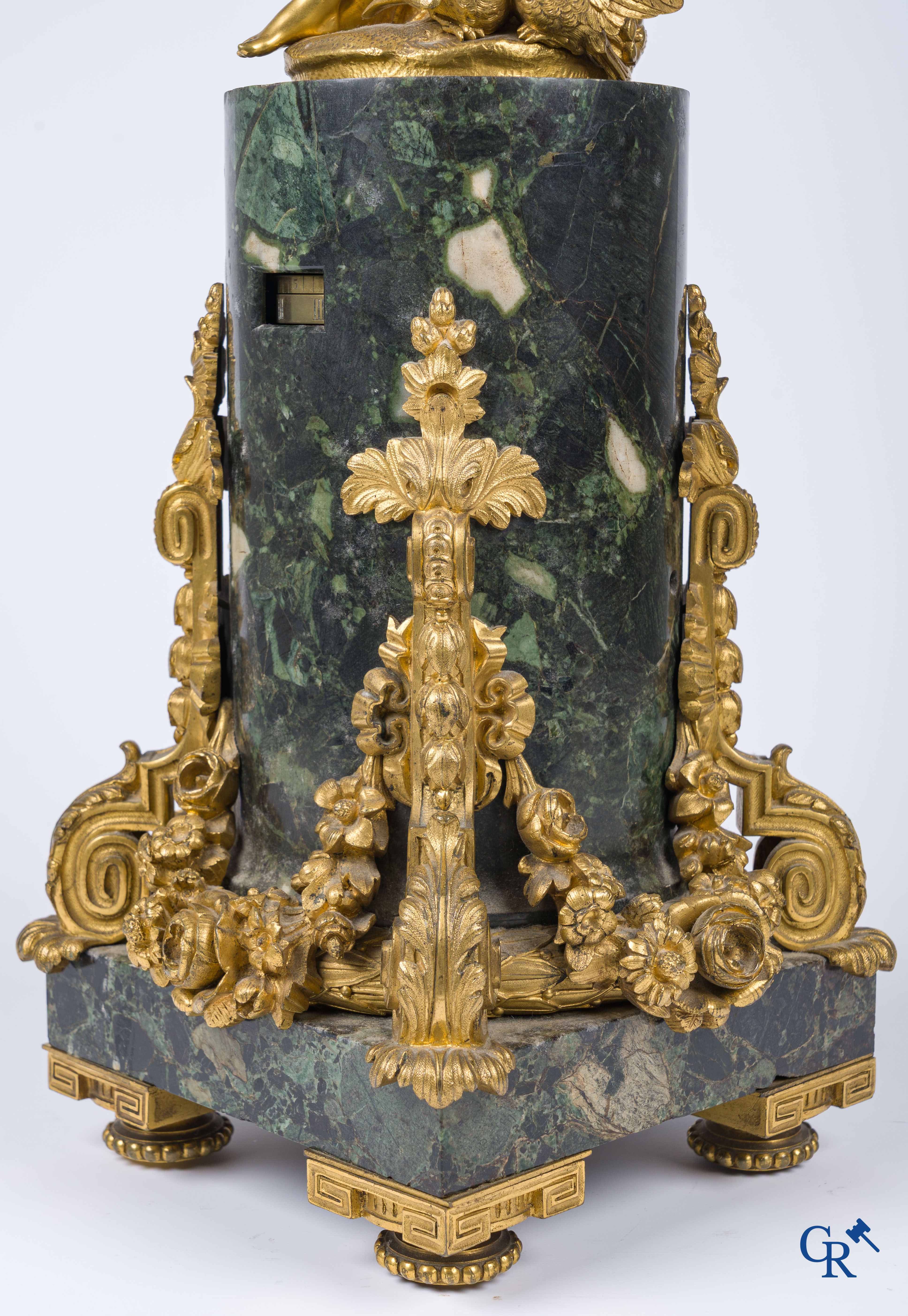 Victor Paillard. Pendule à Cercles Tournantes. Pendulum in green marble and gilded bronze. Circa 1860.