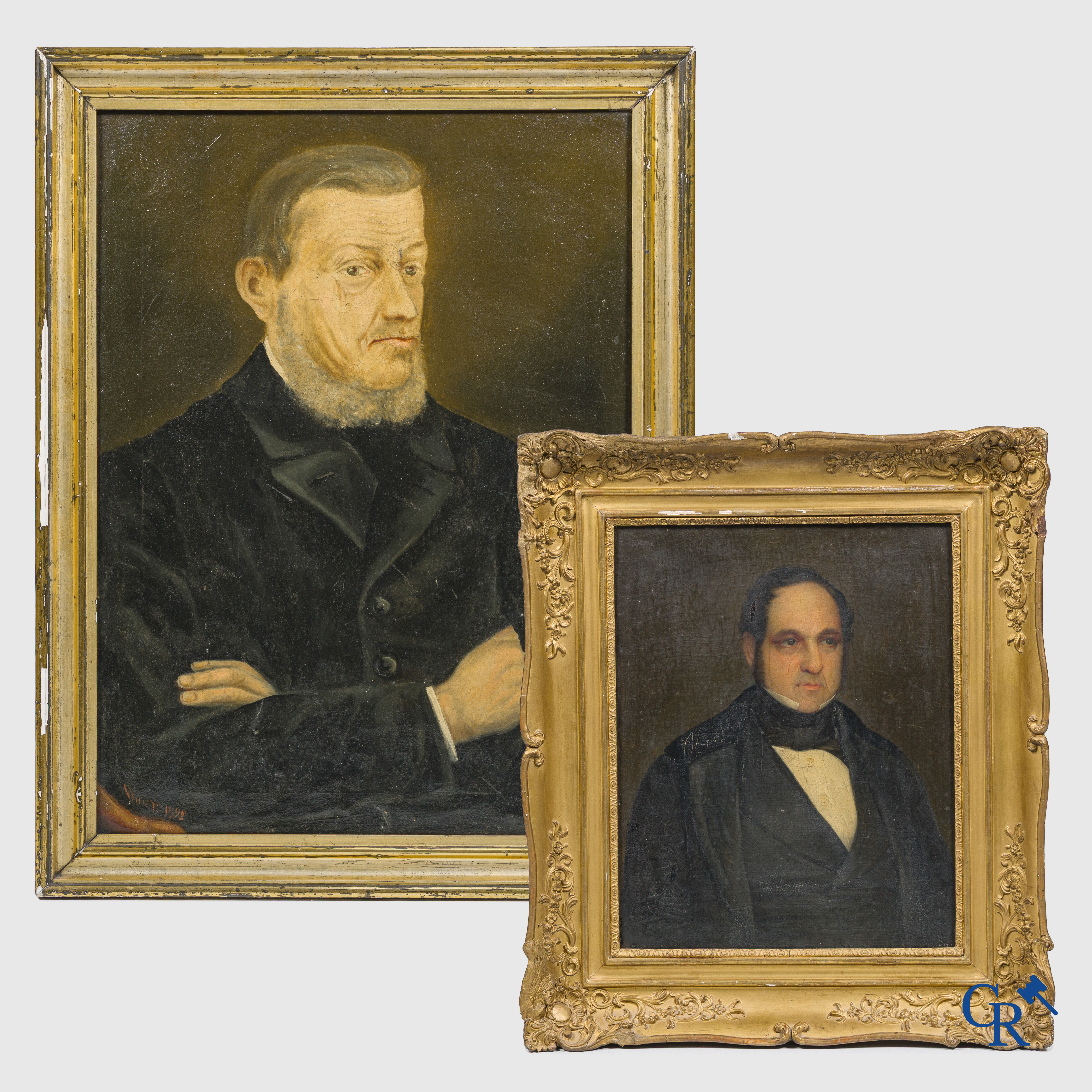 Paintings. 2 portrait paintings in gilded frames. 19th century.