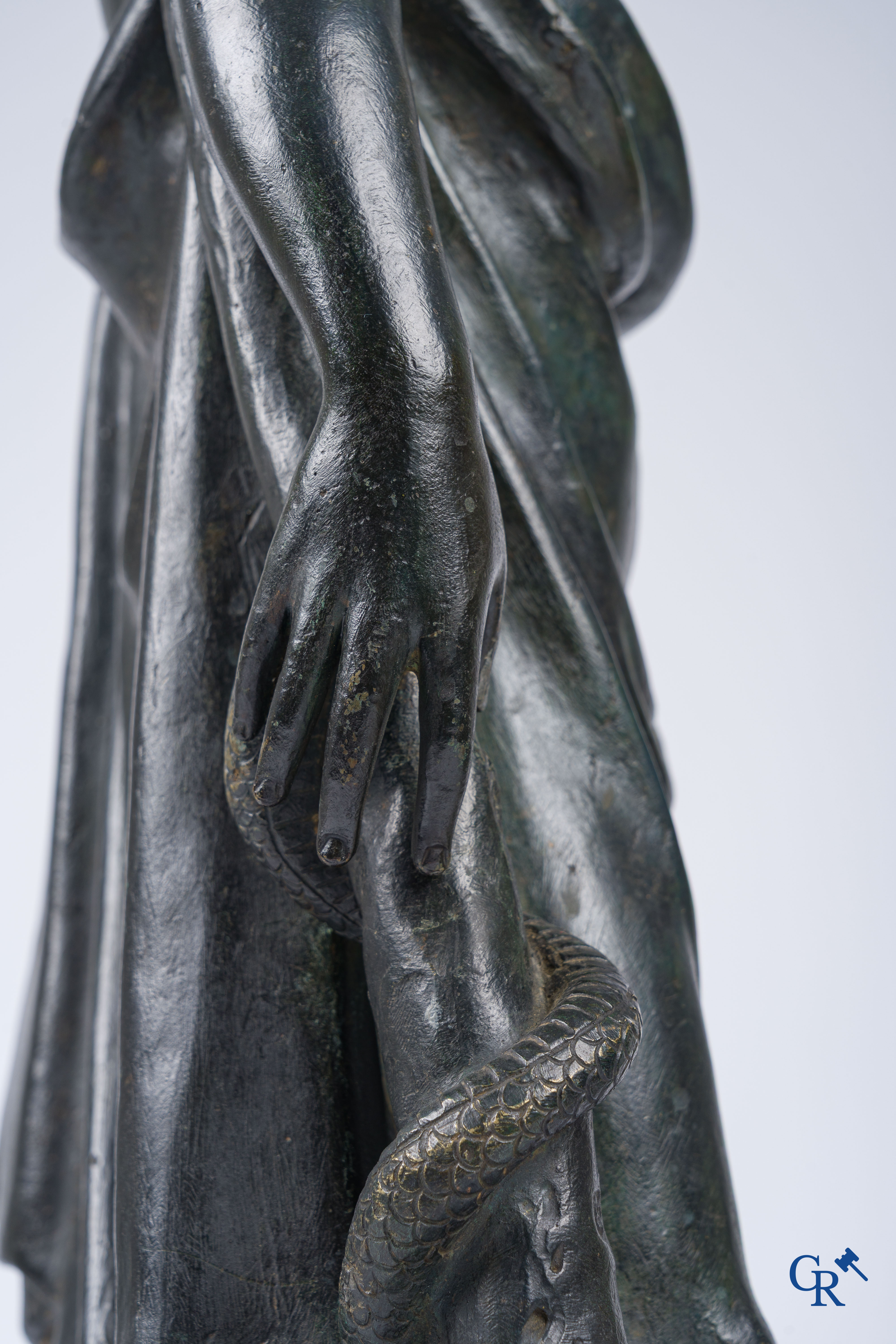 Asklepios. Greek god of medicine and healing. Pedestal in grey St. Anna marble. Late 18th - Early 19th century.