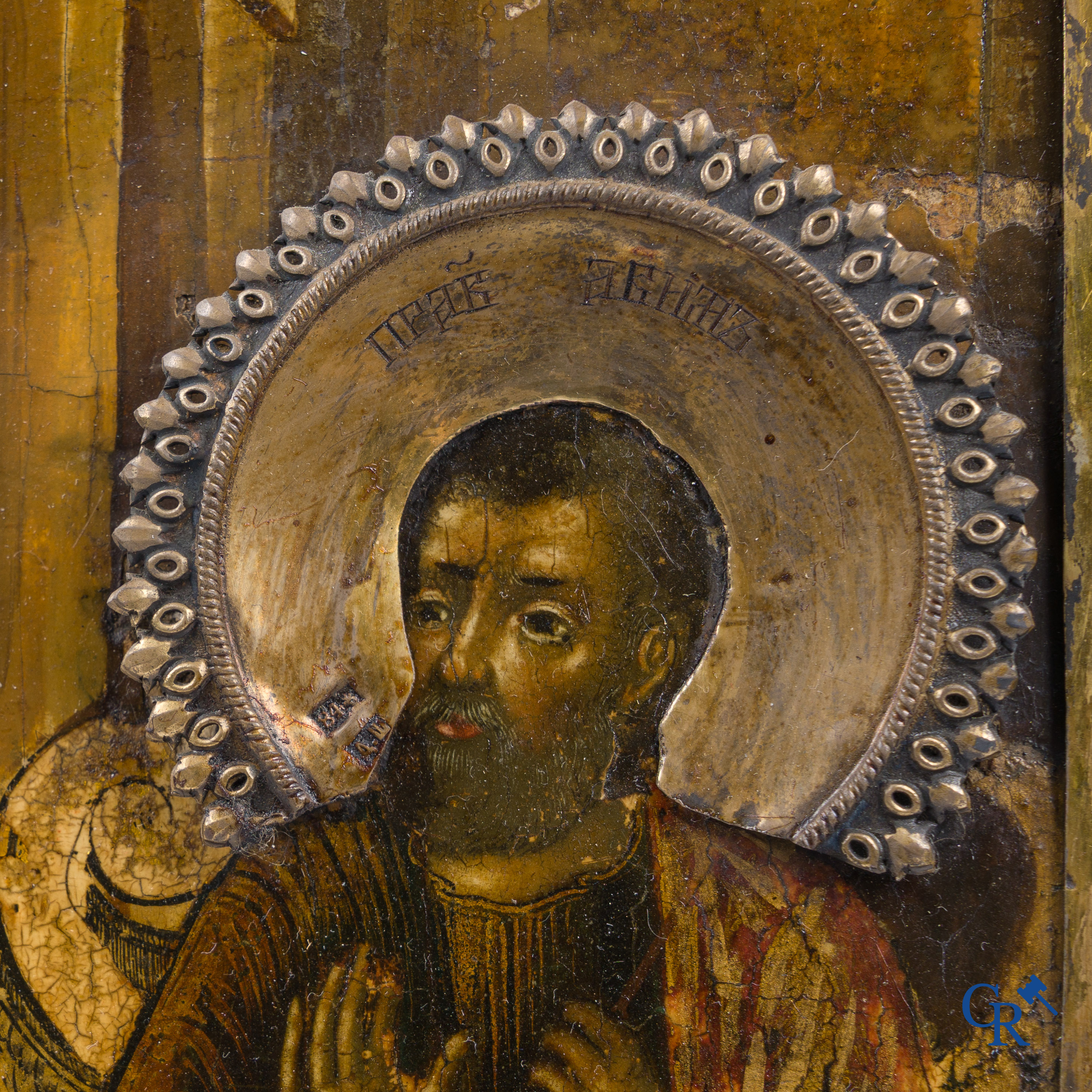 Russian work. The birth of Jesus. Important Russian icon with silver oklad. Silver grade 84 and dated 1883.