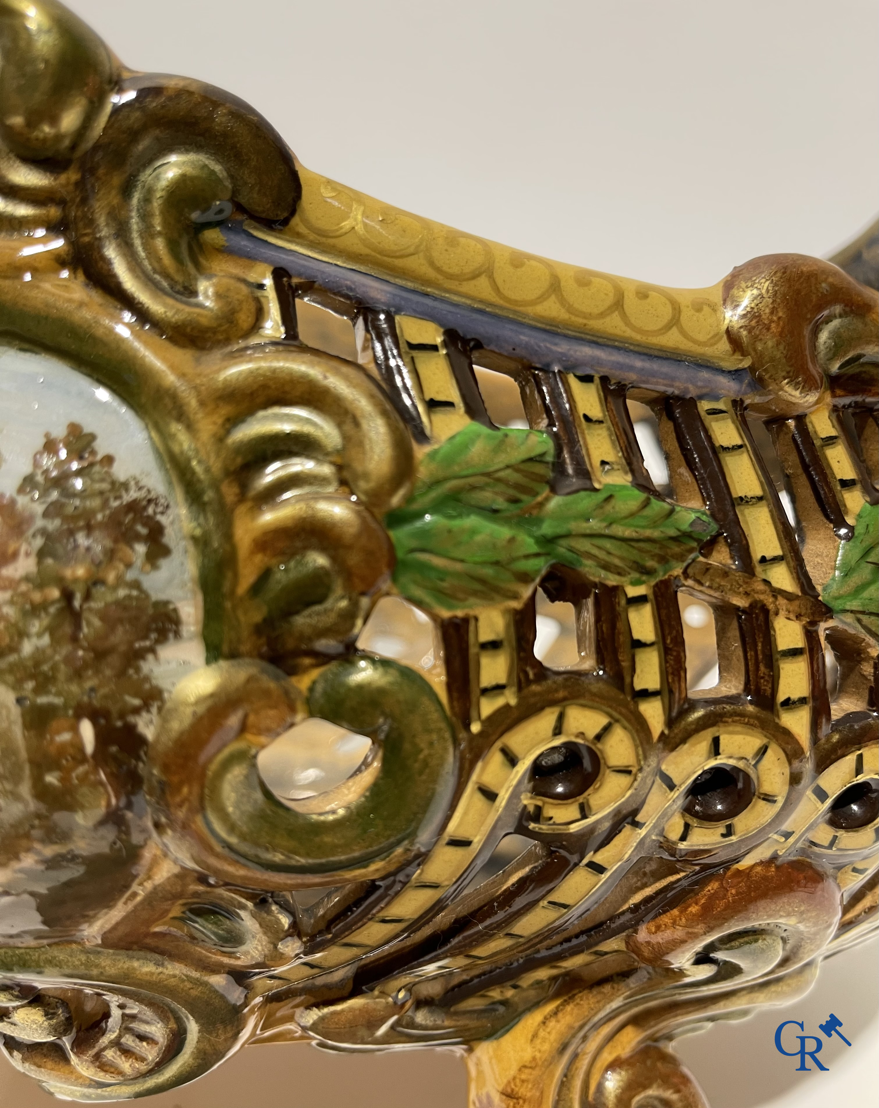 Emile Gallé Nancy, large table centrepiece in enamelled faience. Signed Gallé Nancy deposé.