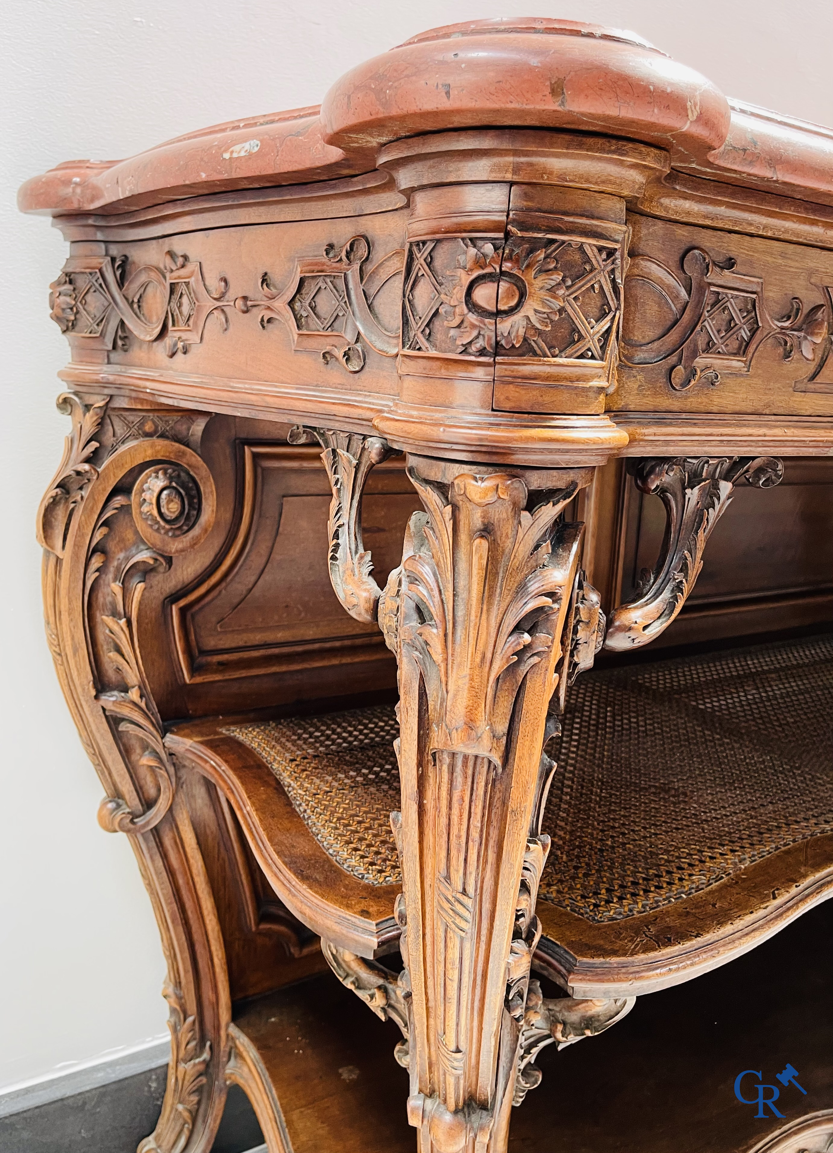 Maison Roll, 42, Rue Faubourg St. Antoine Paris. An exceptionally dessert furniture in carved walnut. LXVI style.