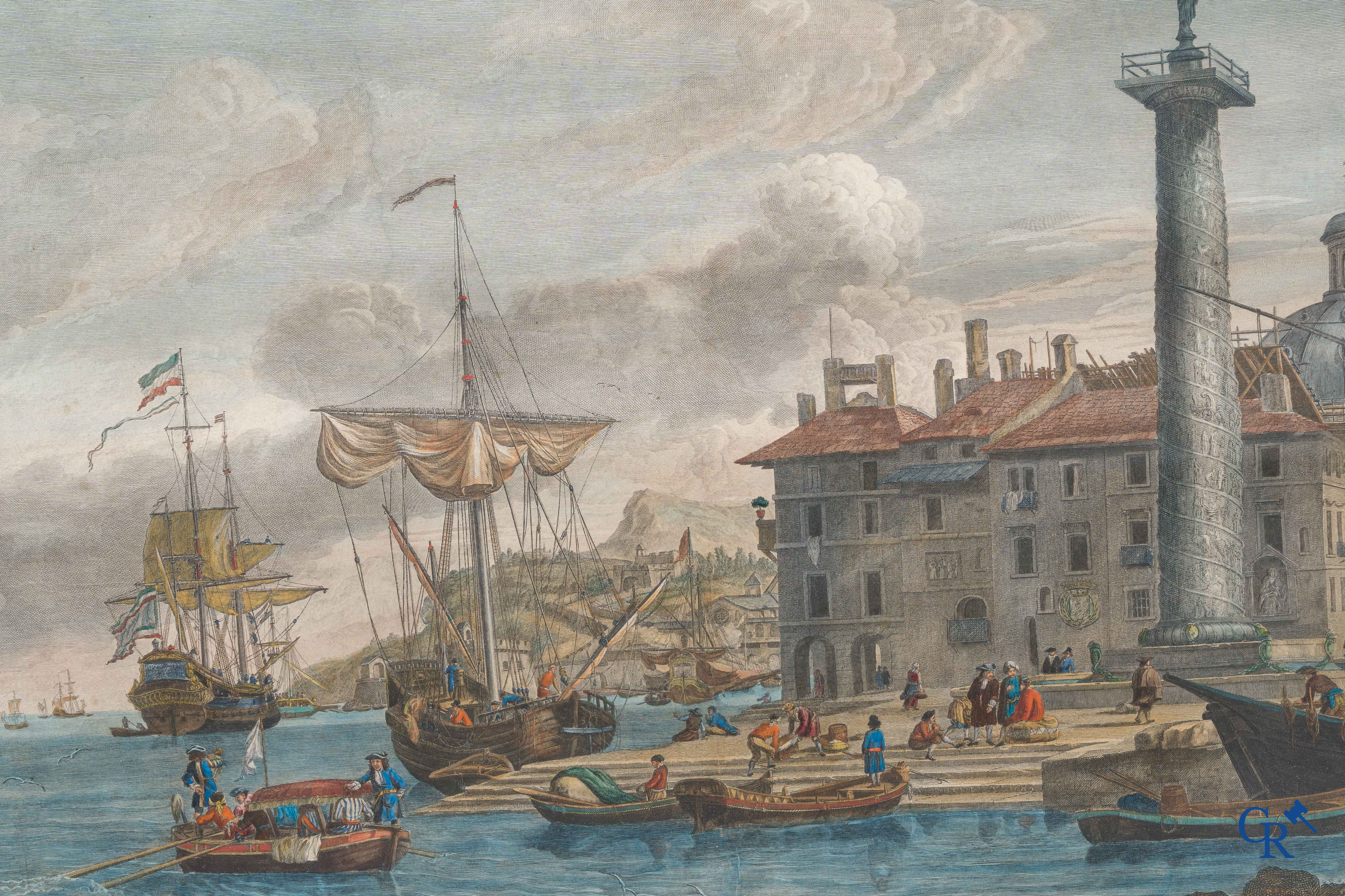 Vue de la Couronne Trajanne et l'Eglise Ste Marie à Rome. Coloured engraving. Avril & Storck.