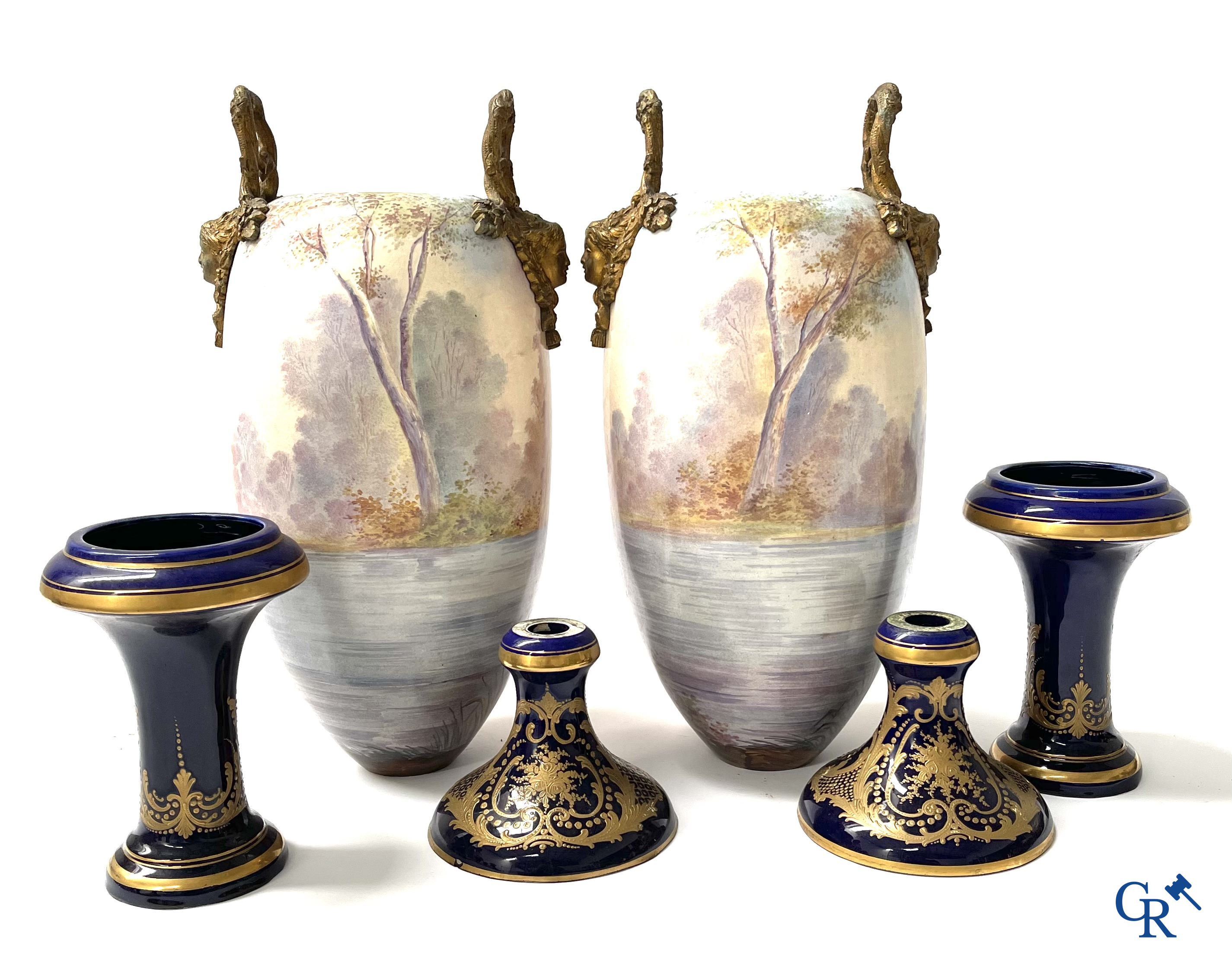 Sèvres, a large lot of Sèvres porcelain with bronze frames. Not mounted. Circa 1900.