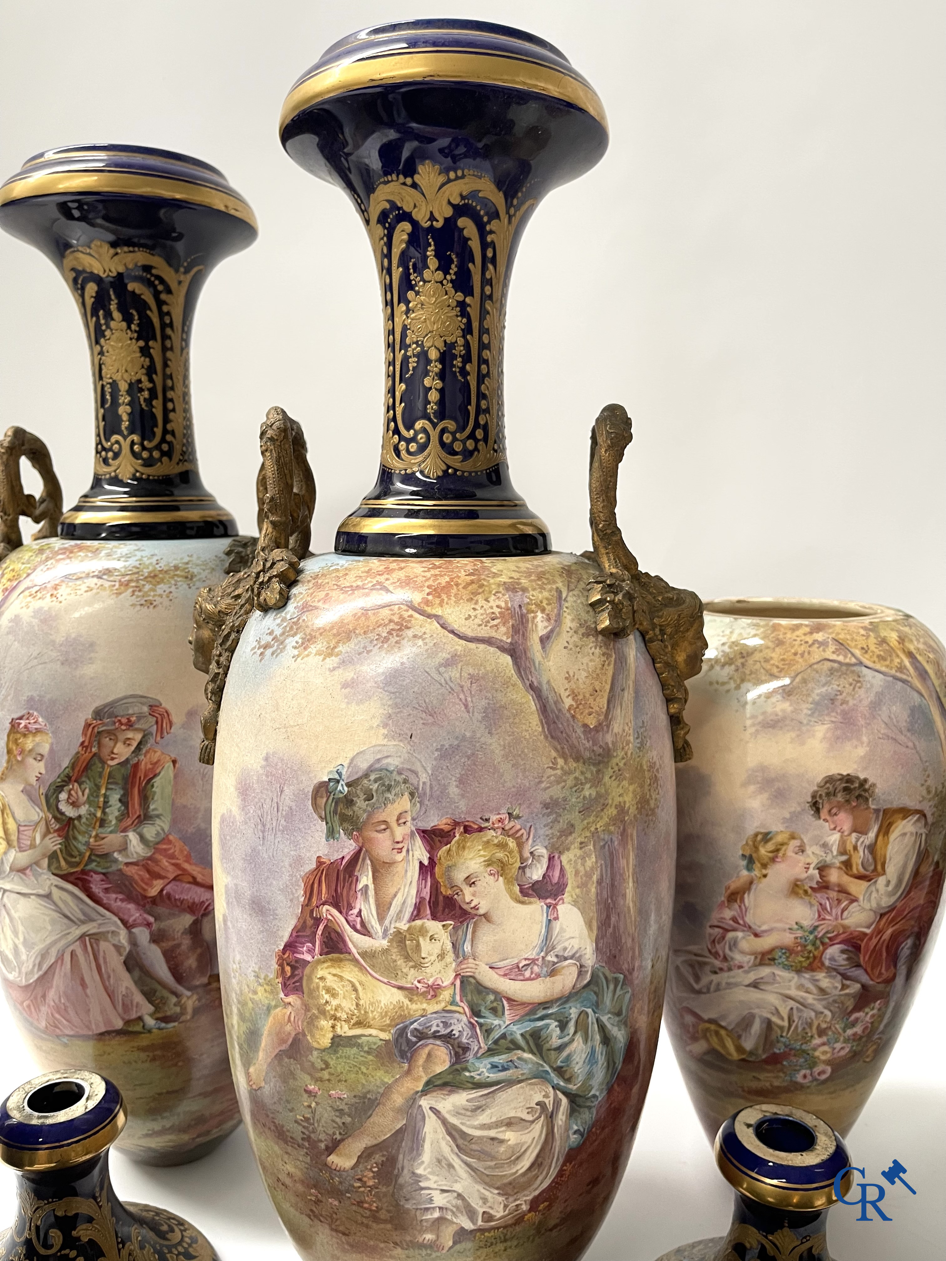 Sèvres, a large lot of Sèvres porcelain with bronze frames. Not mounted. Circa 1900.