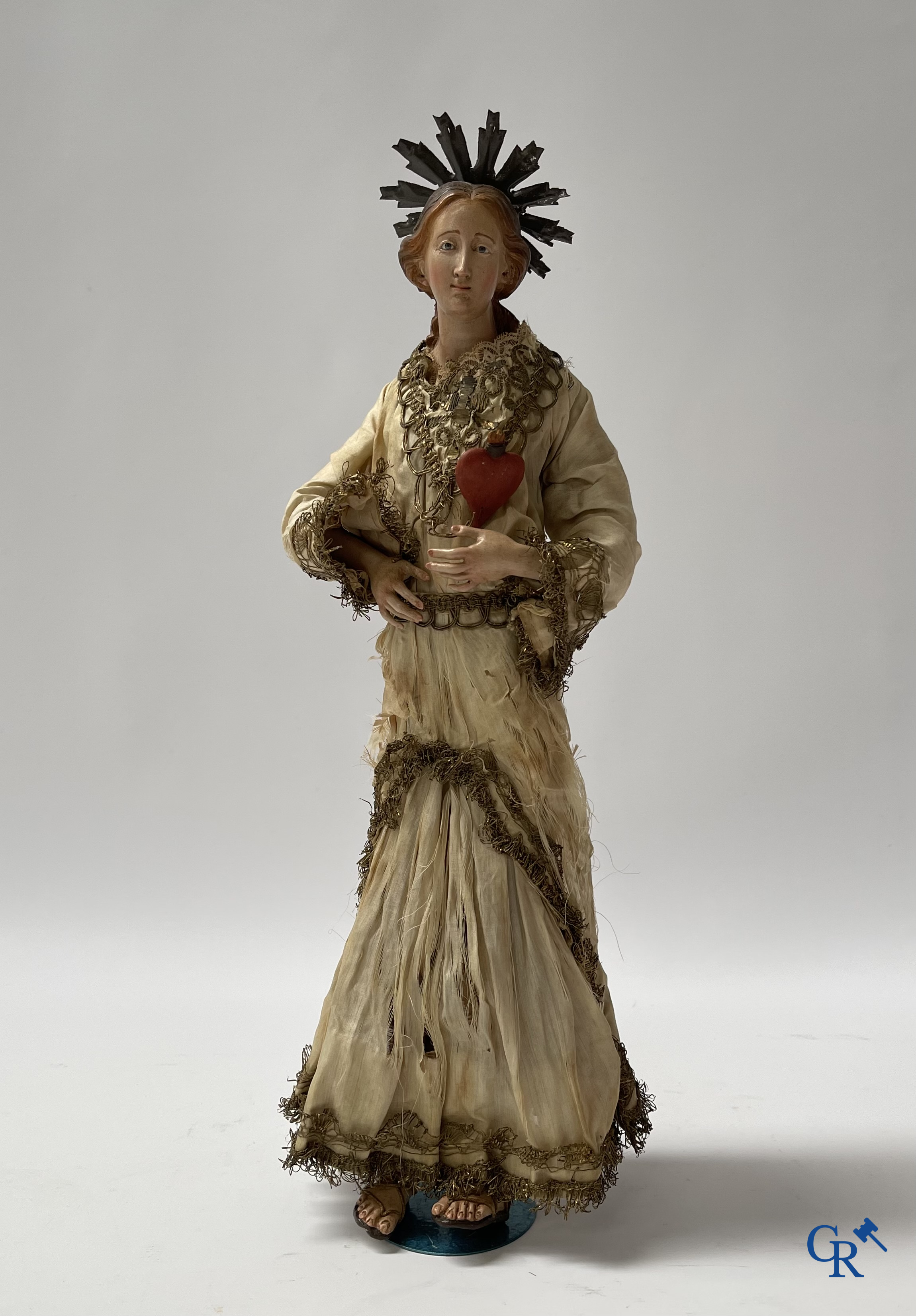 Religious objects, A pair of large Neapolitan santons with glass eyes. 19th century.