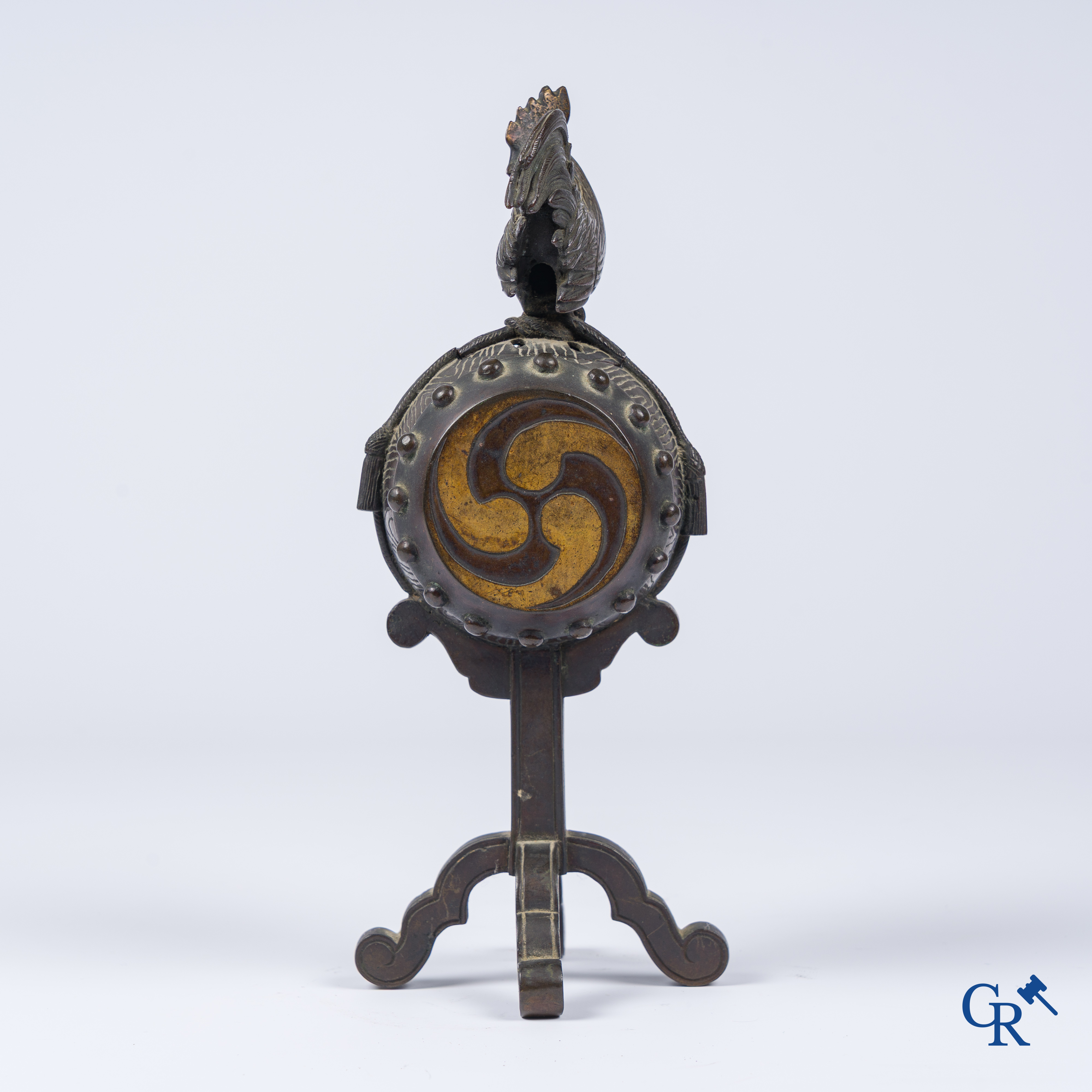 Asian Art, a Japanese bronze incense burner with a rooster on a barrel. Meiji era.