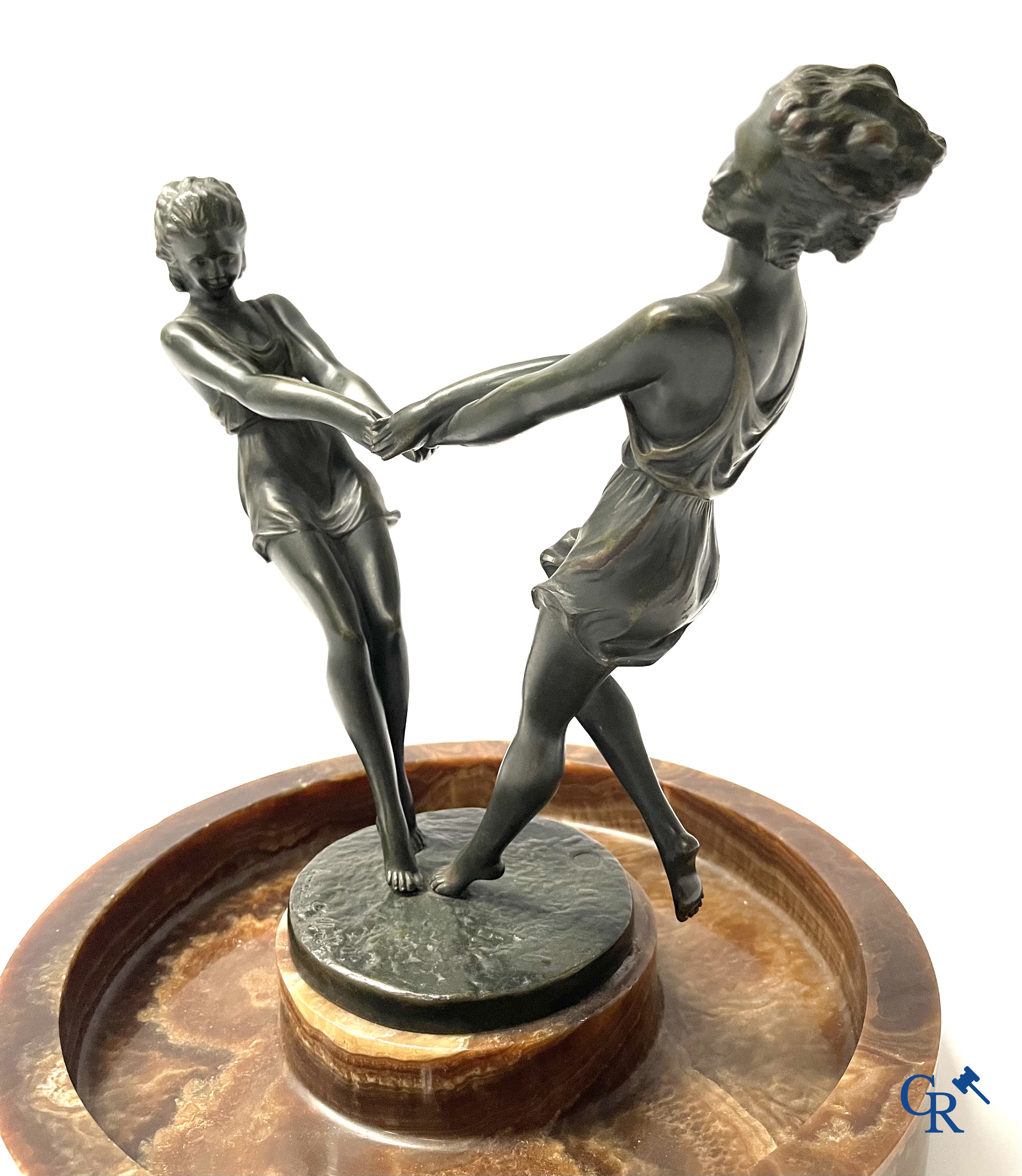 Art Deco, André Gilbert. Table center piece in bronze and onyx. Foundry LN Paris JL. Circa 1930.