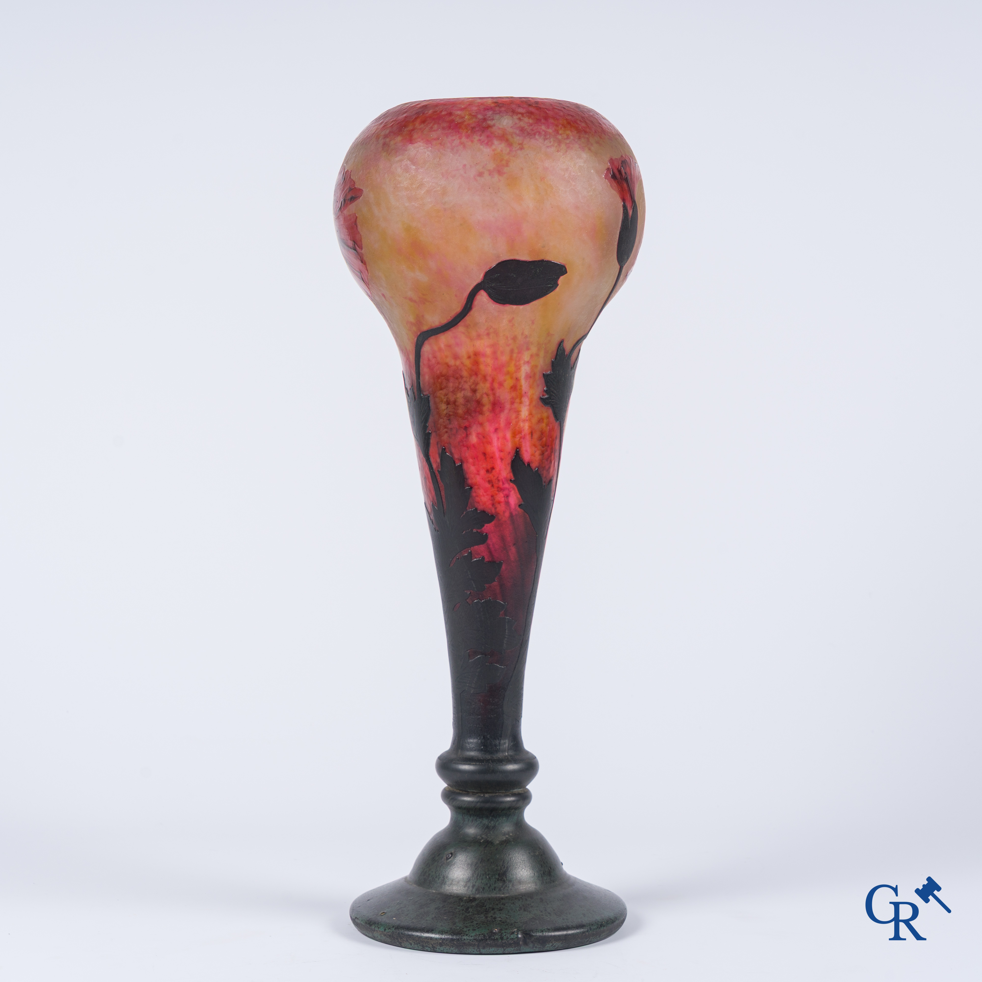 Daum Nancy France, vase in glass paste with a decor of poppies.