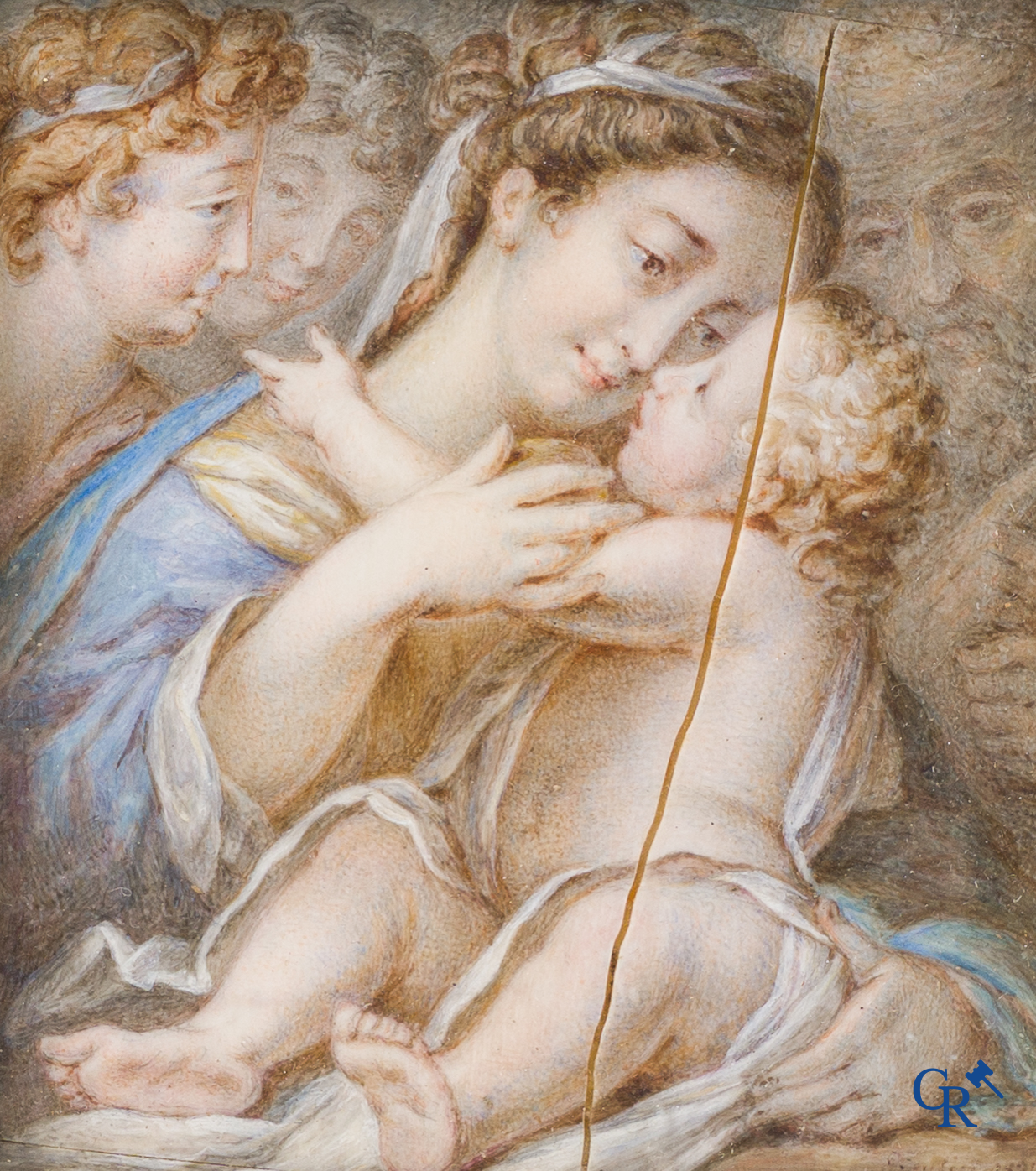 Louis Bertin Parant (1768-1851) Miniatuurschilderij op ivoor. Madonna met kind. Gesigneerd Bertin 1829.