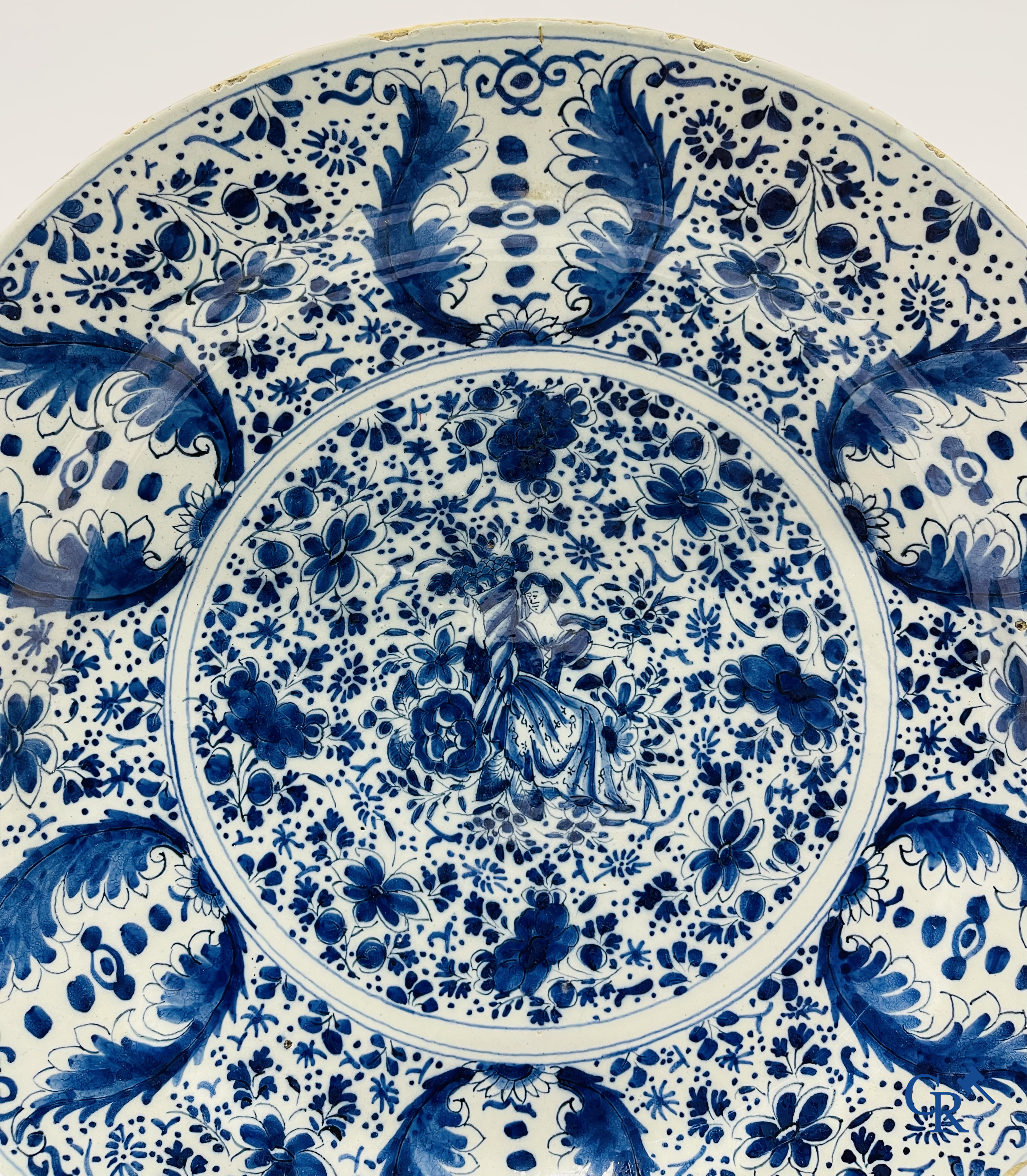 2 large plates in Delft pottery and a copper lantern. 18th century.