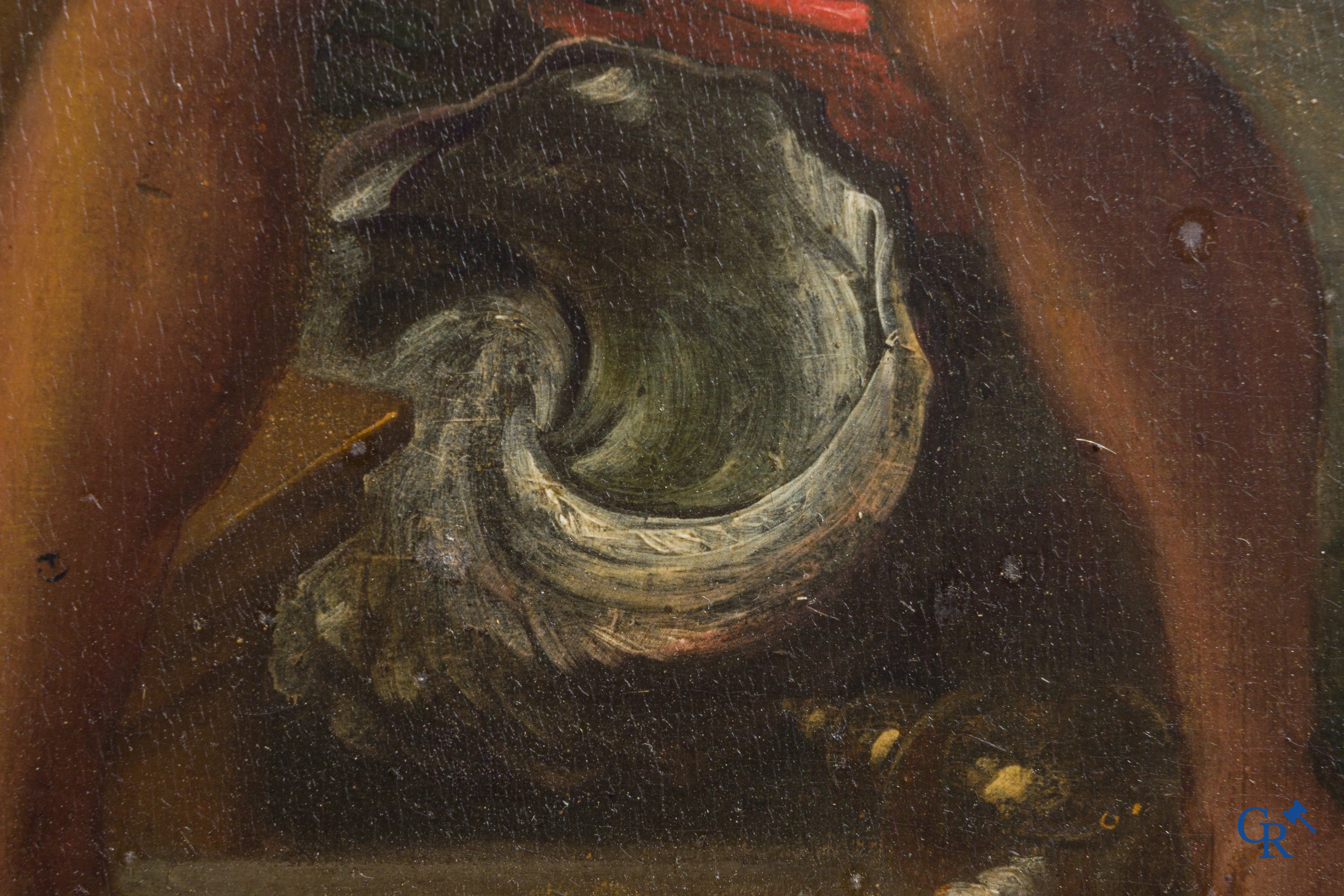Schilderij, olie op paneel. Fragment van een groter schilderij. 17e eeuw.