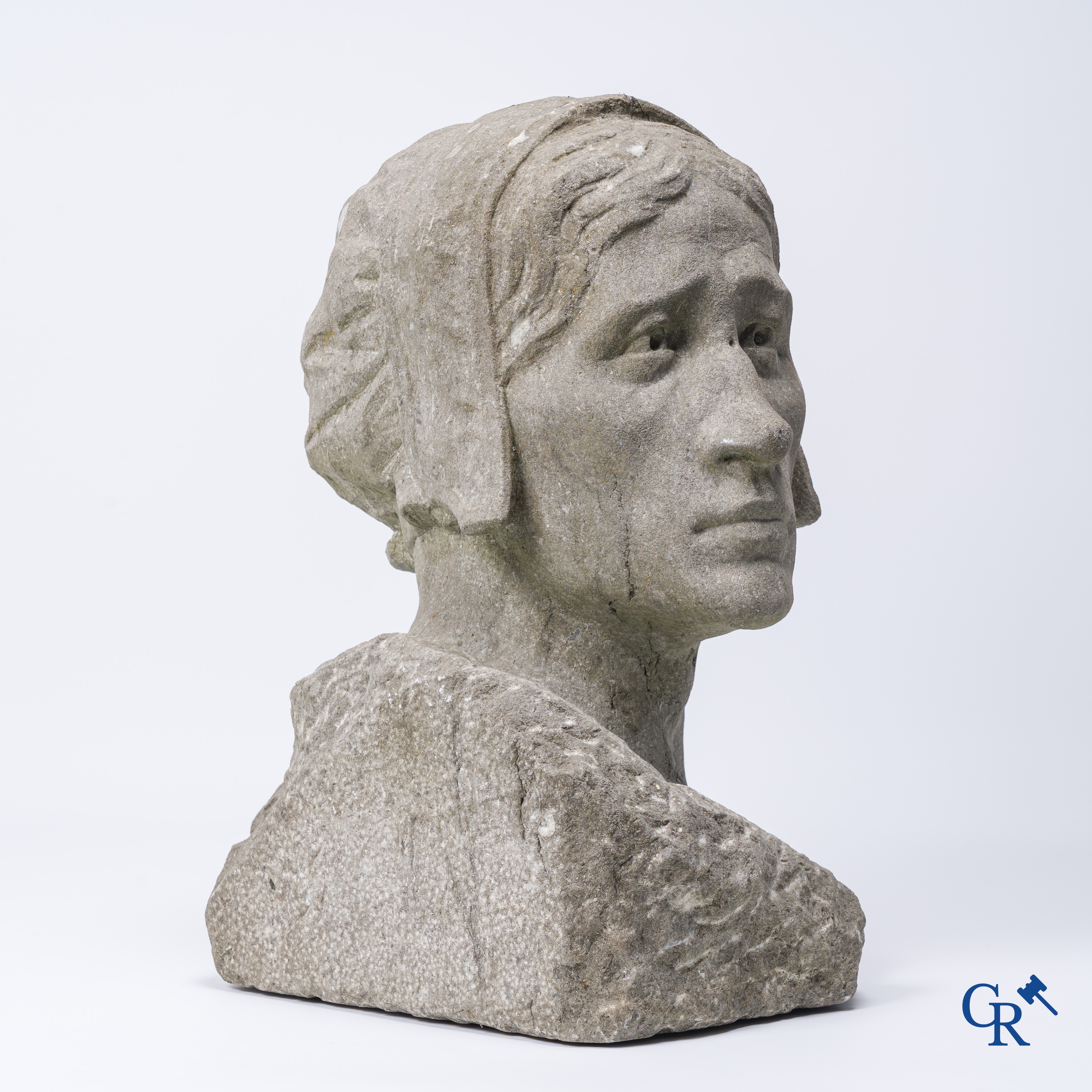 Constantin Meunier (in the manner of). Bust in carved Belgian blue stone.