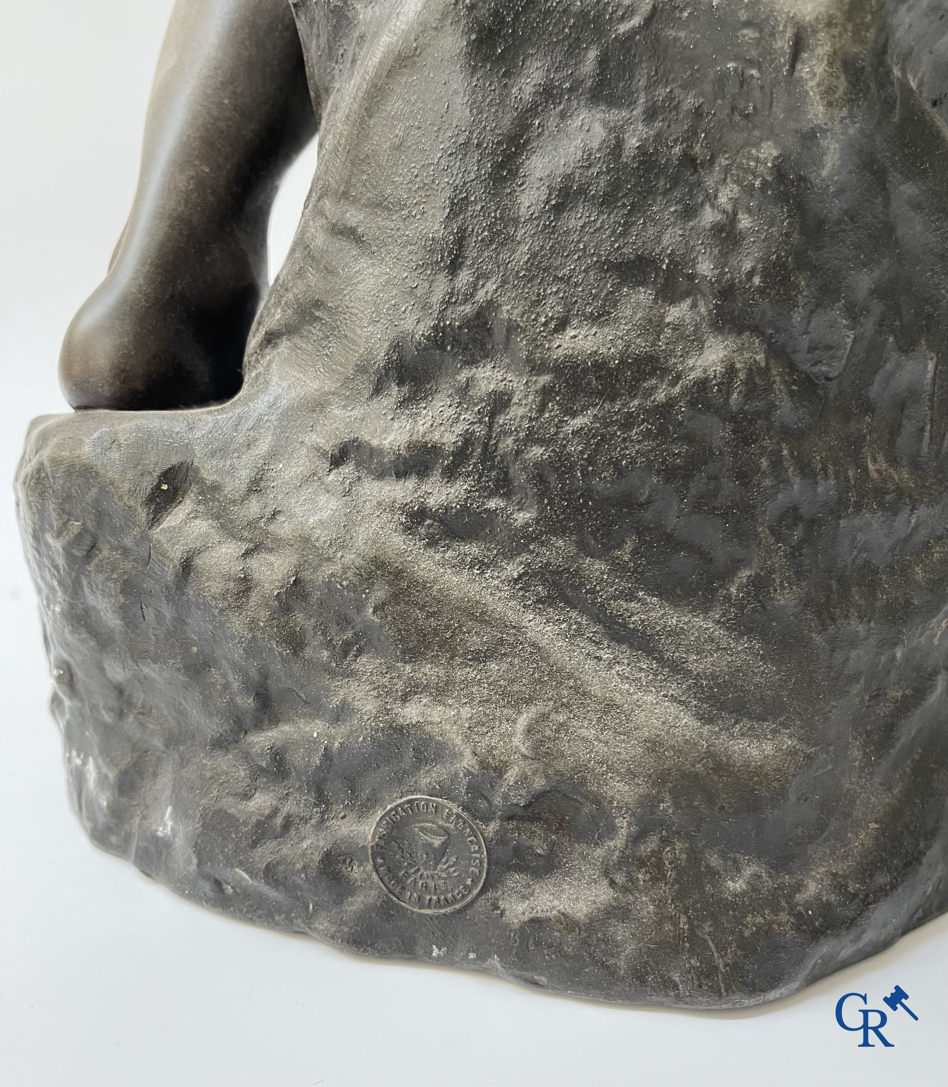 A lot of 3 sculptures in spelter. Anatole Guillot, Emile Bruchon, Rousseau. Circa 1900.