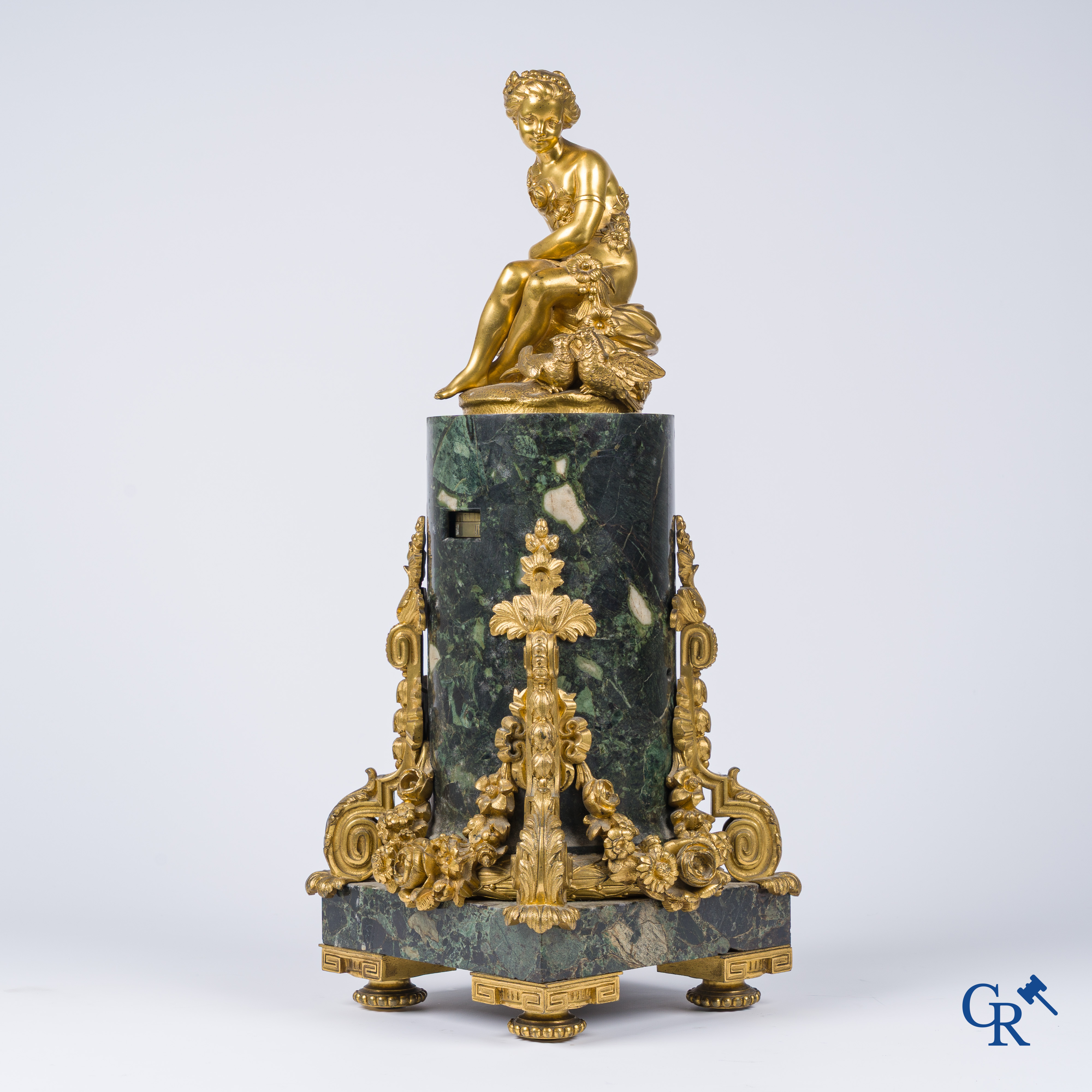 Victor Paillard. Pendule à Cercles Tournantes. Pendulum in green marble and gilded bronze. Circa 1860.