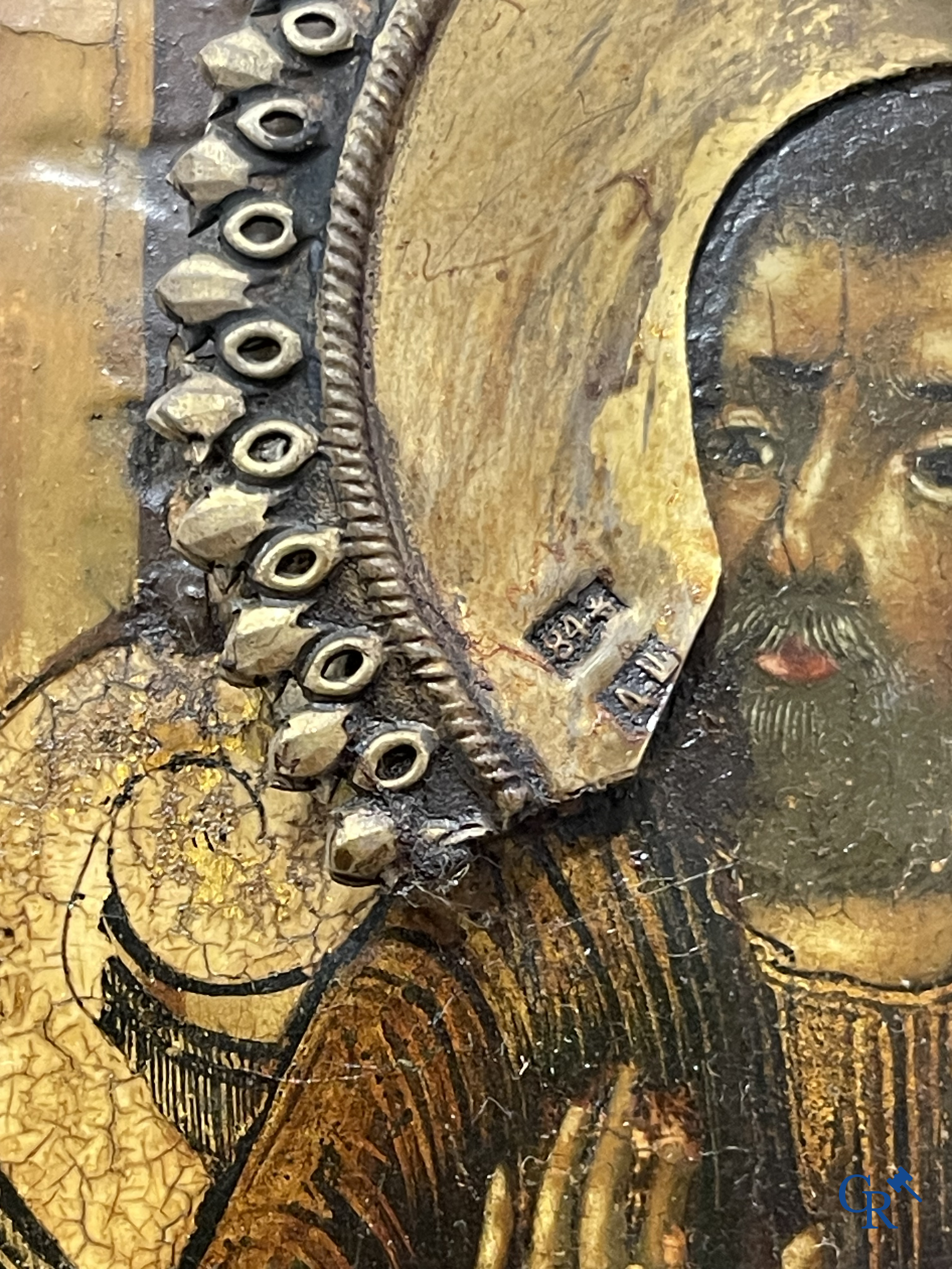 Russian work. The birth of Jesus. Important Russian icon with silver oklad. Silver grade 84 and dated 1883.