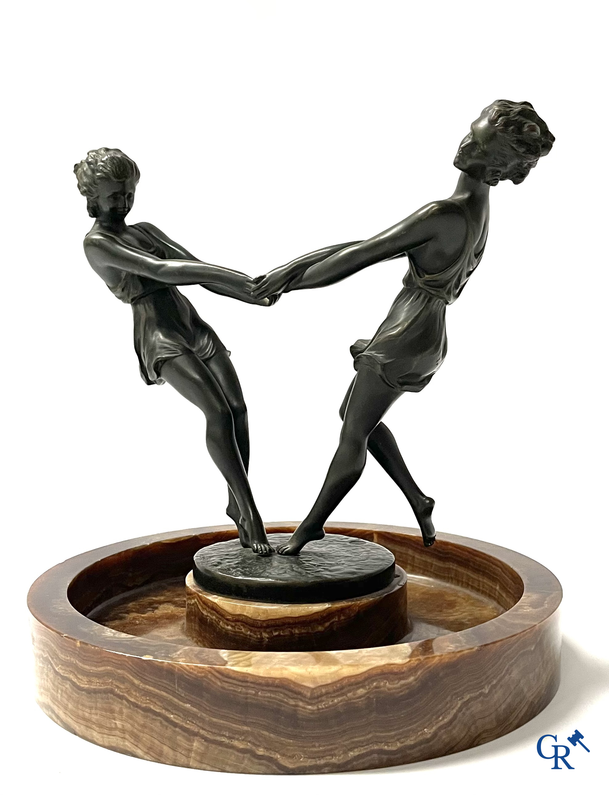 Art Deco, André Gilbert. Table center piece in bronze and onyx. Foundry LN Paris JL. Circa 1930.