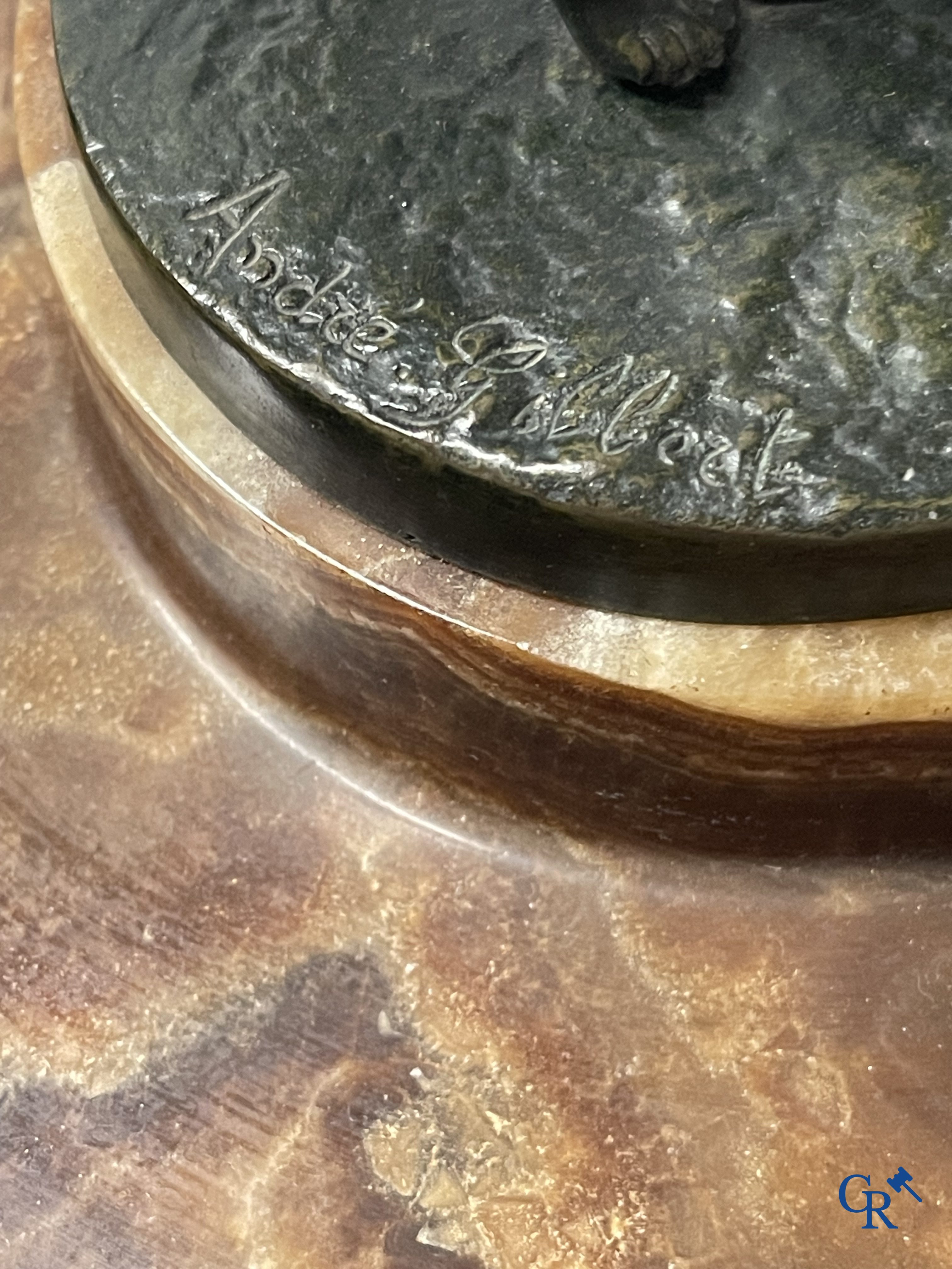 Art Deco, André Gilbert. Table center piece in bronze and onyx. Foundry LN Paris JL. Circa 1930.