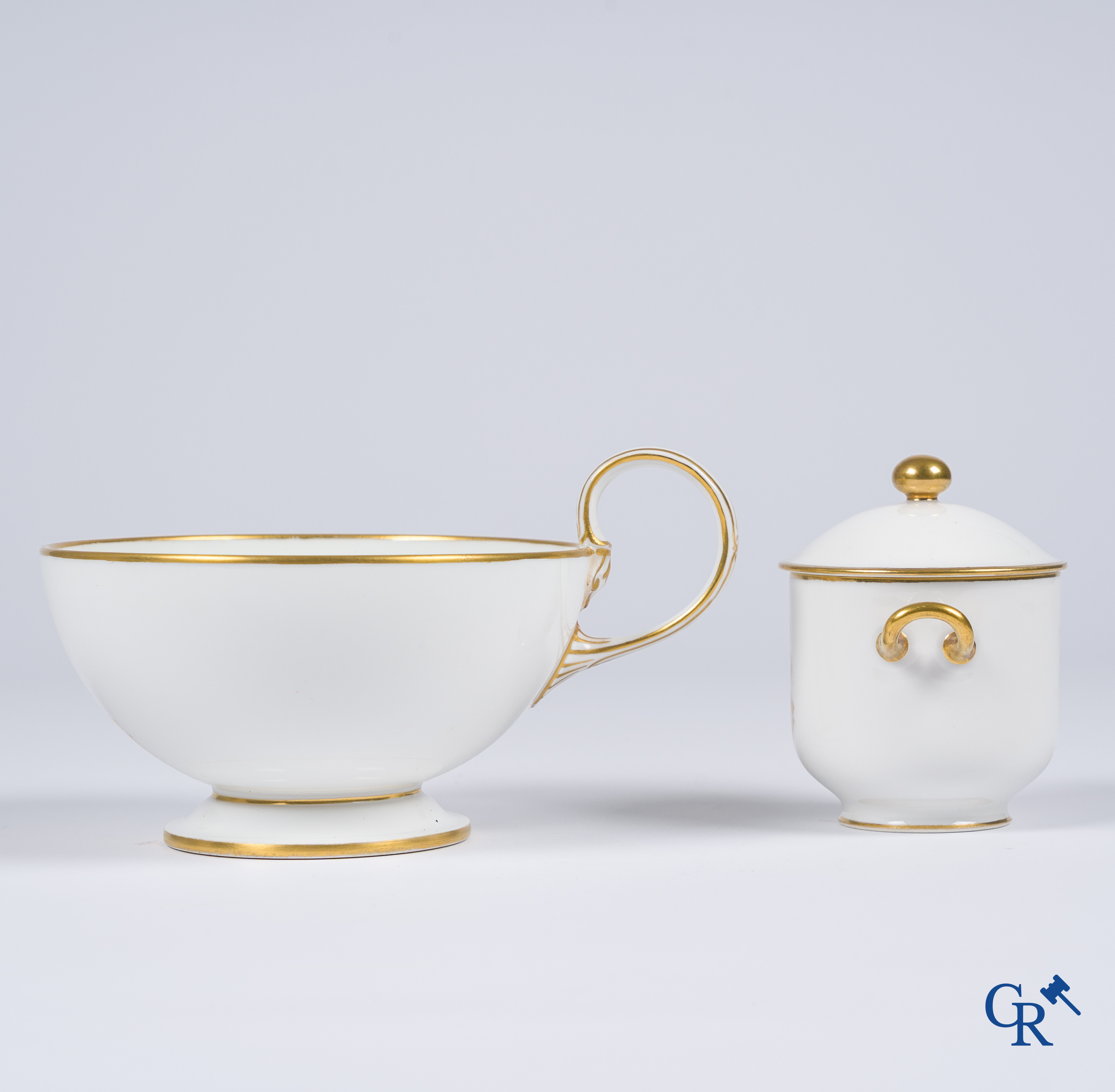 Sèvres, Napoléon III. Large cup and saucer, a small sugar pot attached. Marked and dated 1861, '64 and '67.