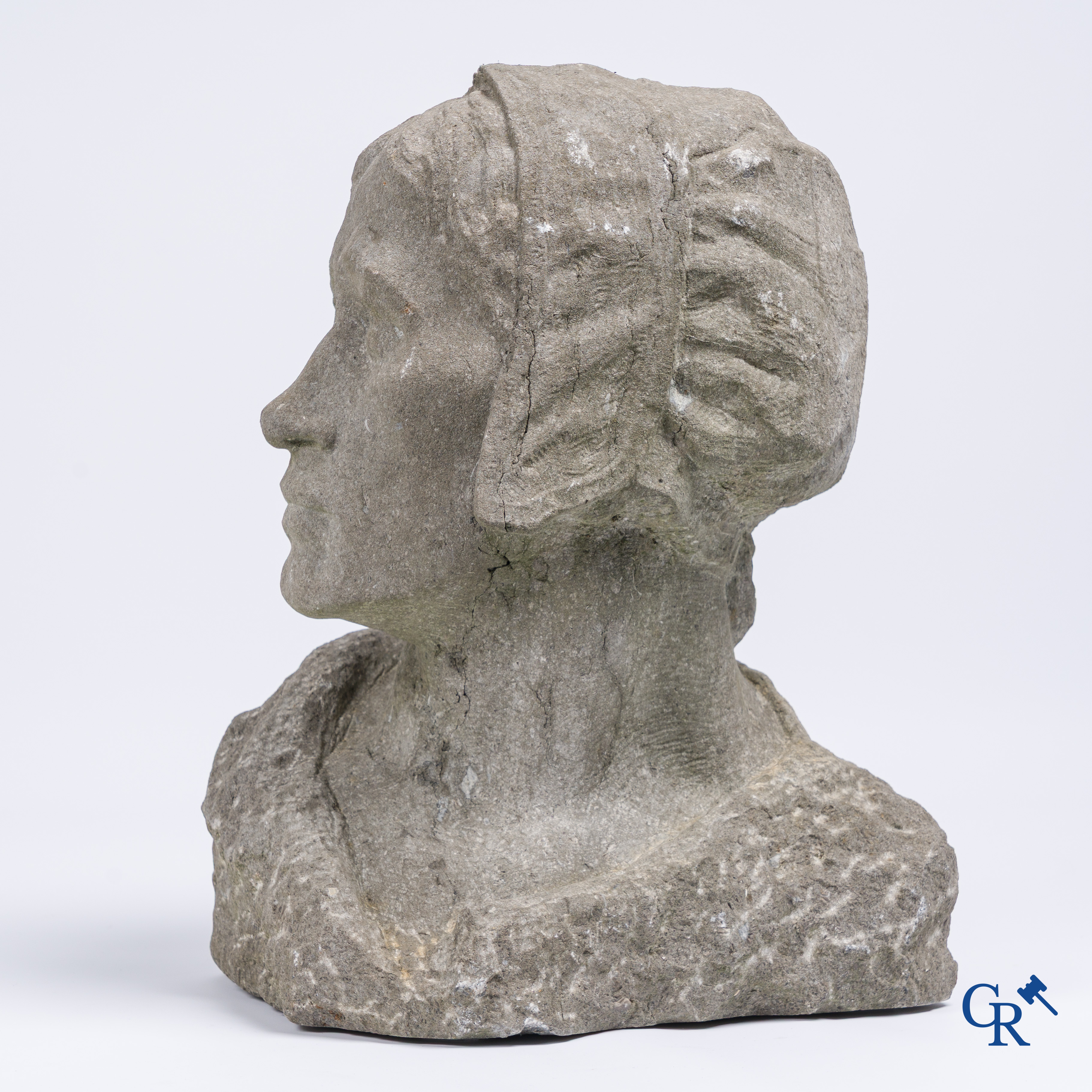 Constantin Meunier (in the manner of). Bust in carved Belgian blue stone.