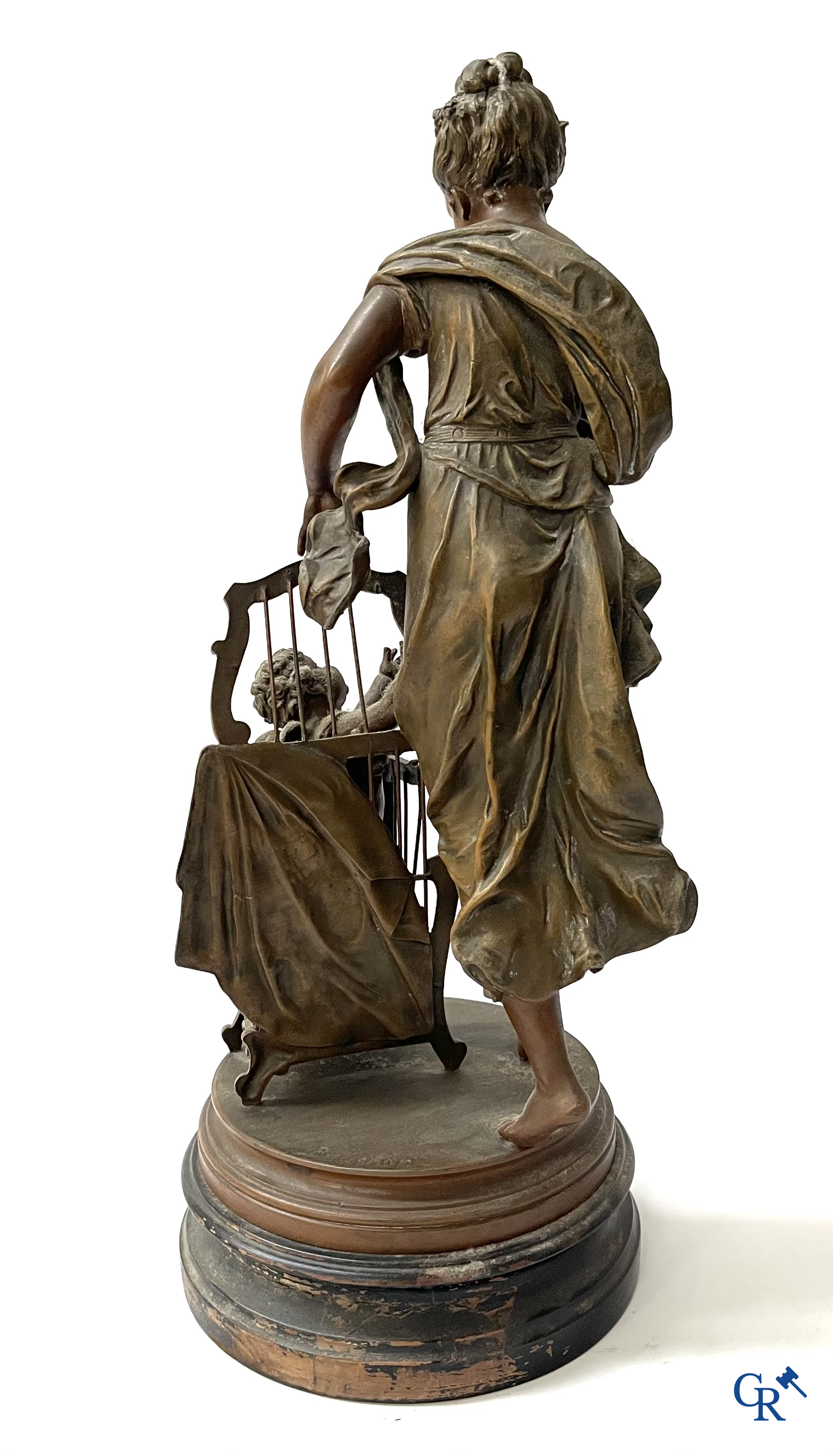 A lot of 3 sculptures in spelter. Anatole Guillot, Emile Bruchon, Rousseau. Circa 1900.